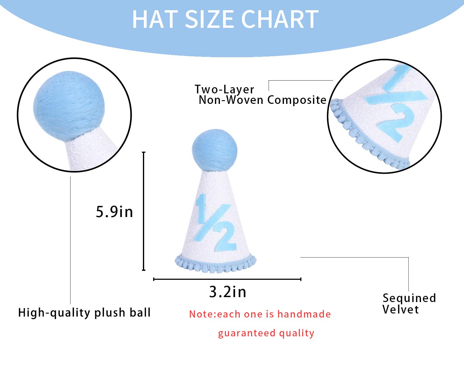 Wawuo Half Birthday Hat - Blue Photo Booth Props, Backdrop Decor, Cake Smash Crown For 6-Month Baby Party