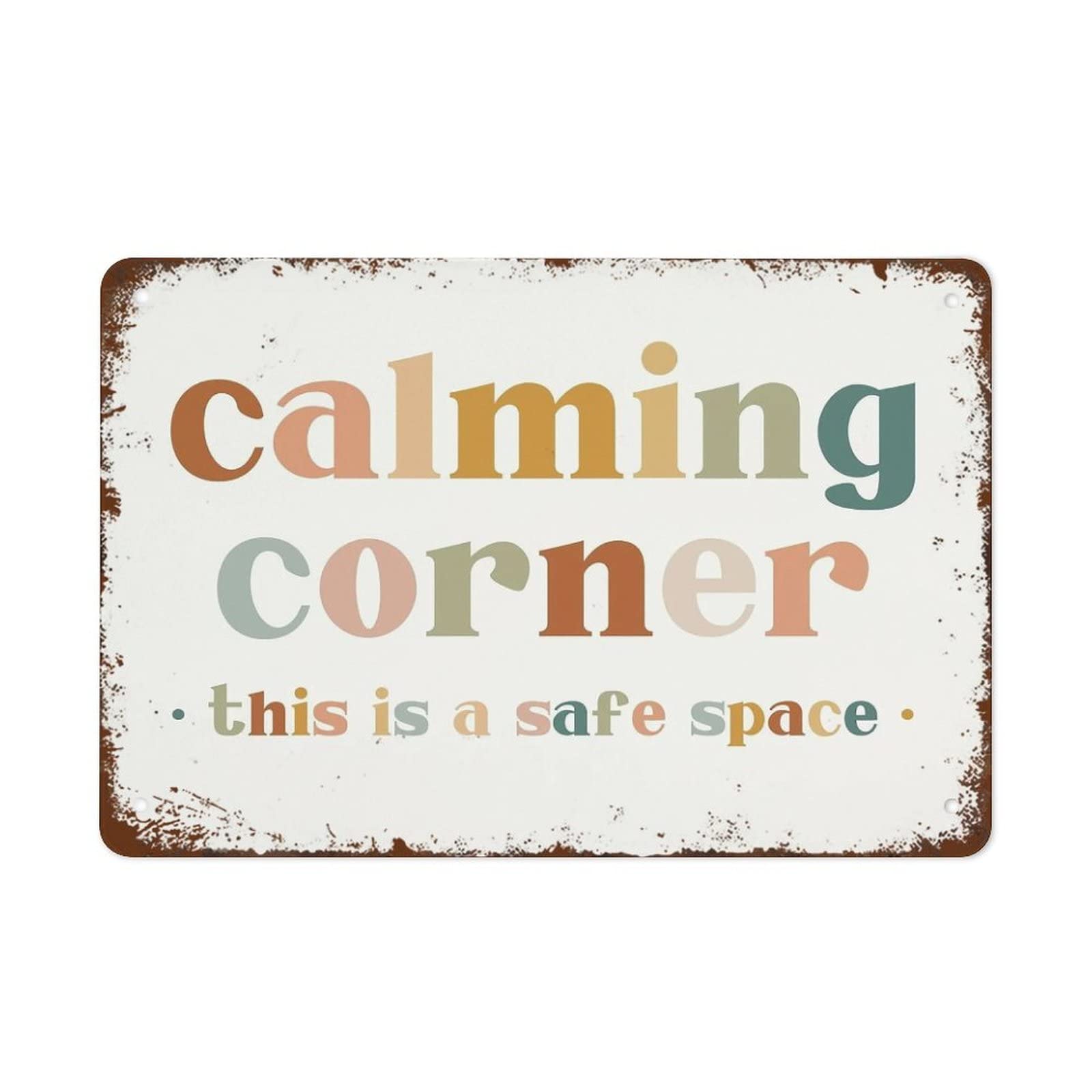 Namey Funny Vintage Tin Metal Sign Calming Corner Sign Safe Space Wall Art Classroom Educational Posters Classroom Decor 8X12 In