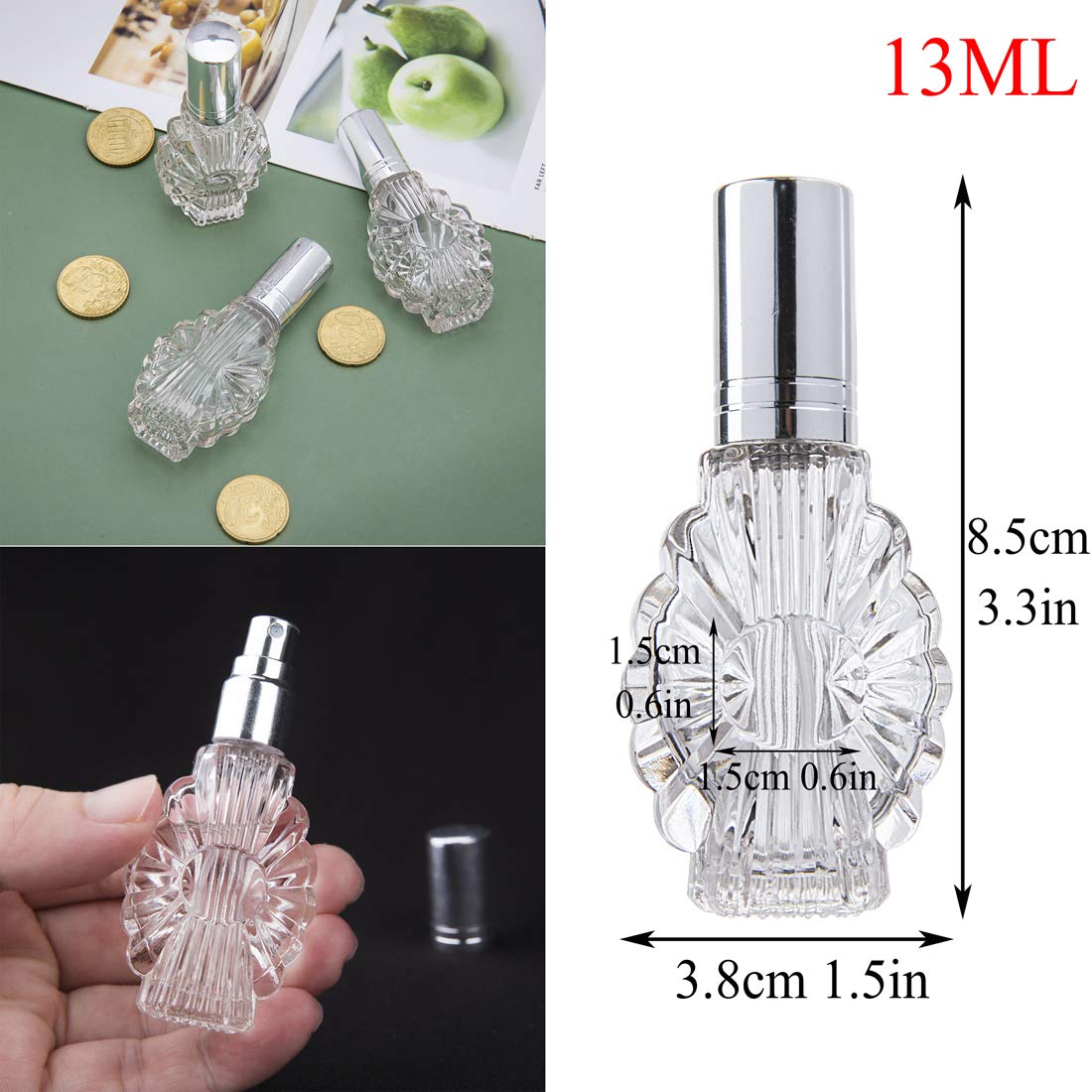 Yu Feng 12Pcs Empty Engraved Glass Perfume Atomizer Bottles With Funnels Pipettes Dispensers,Refillable Spray Perfume Bottles