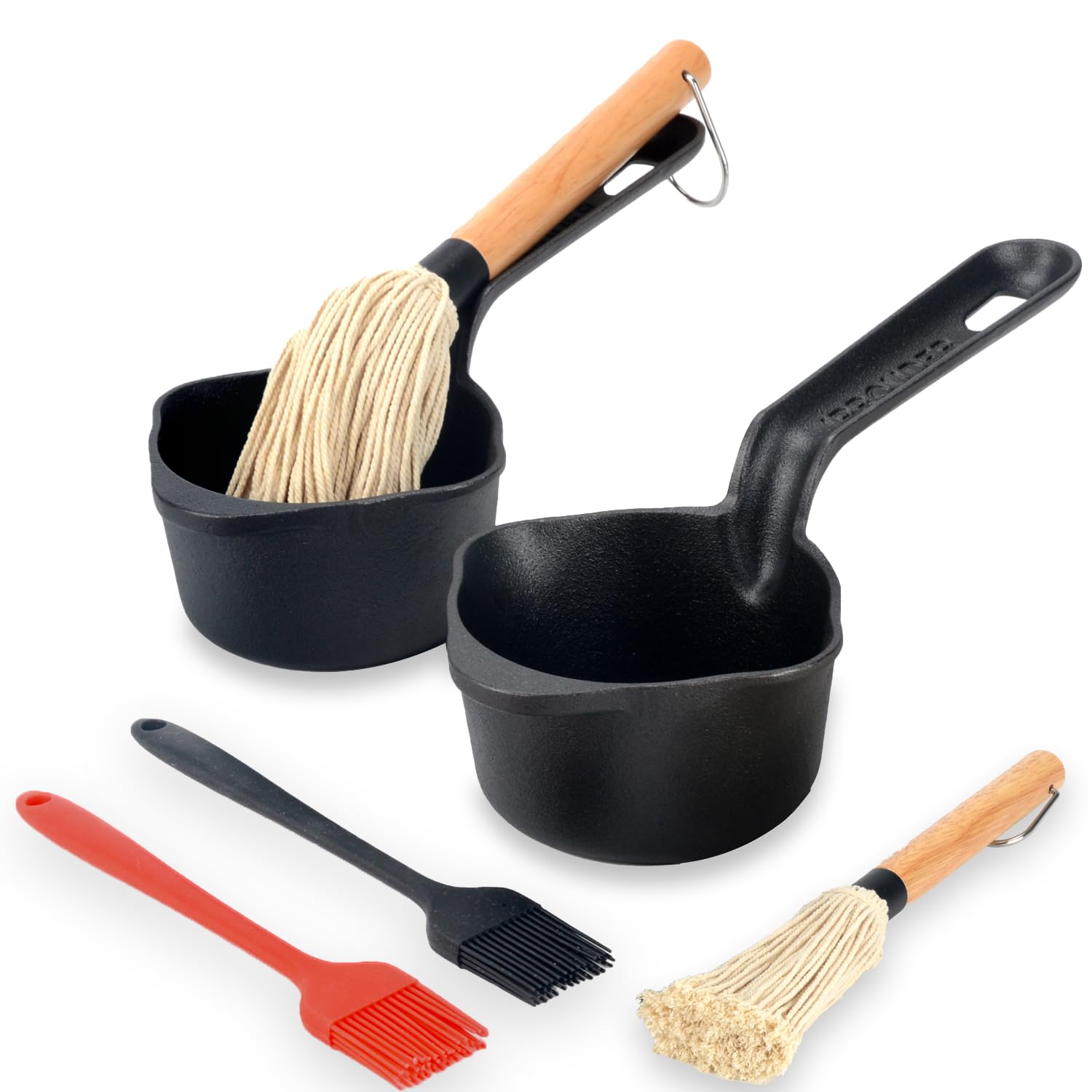 Iprouder Cast Iron Sauce Pan And Basting Pot With Bbq Mop Brushes  Cast Iron Small Sauce Pots 2 Pcs For Grilling, Melting, Camp