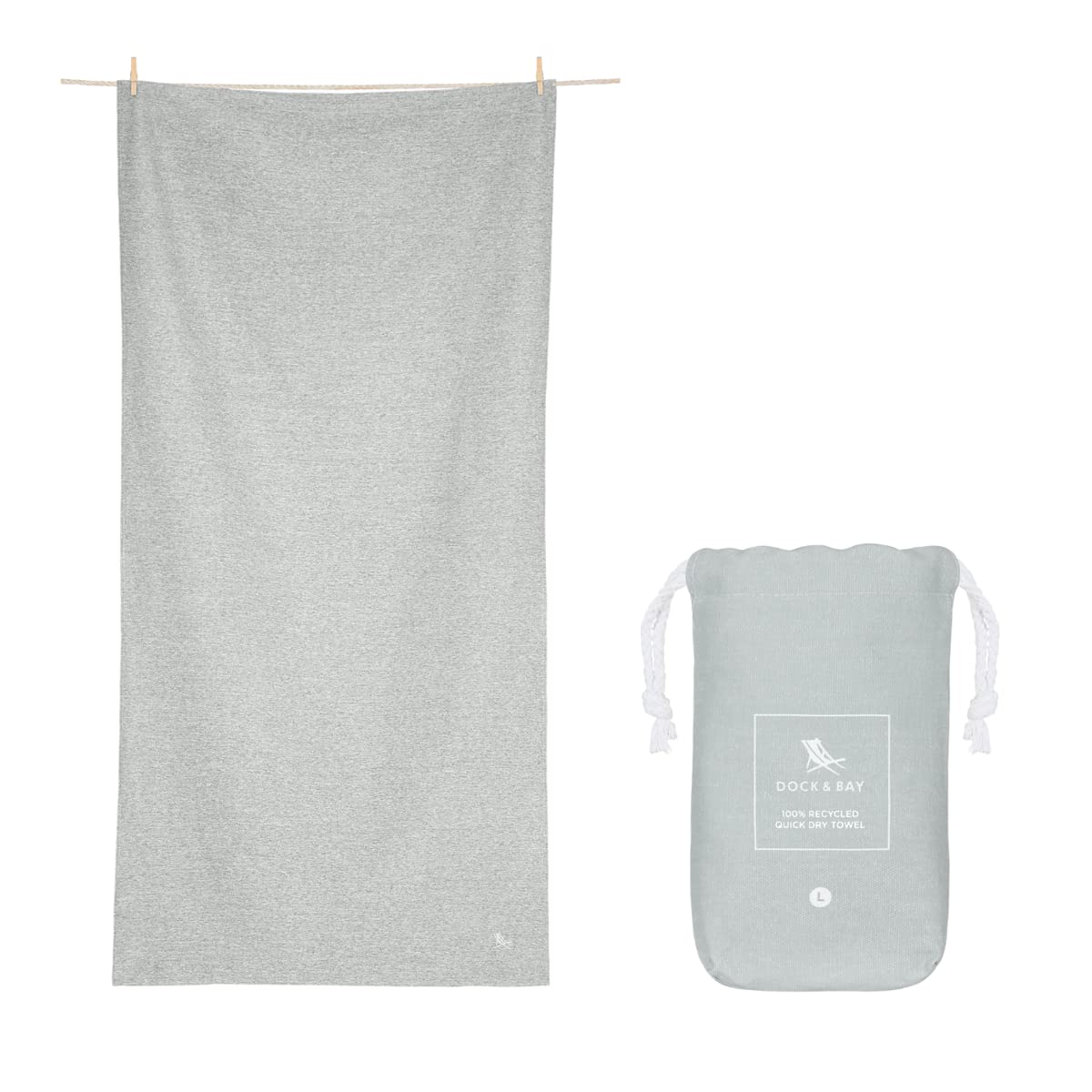 Dock & Bay Beach Towel - Quick Dry, Sand Free - Compact, Lightweight - 100% Recycled - Includes Bag - Essential - Mountain Grey,