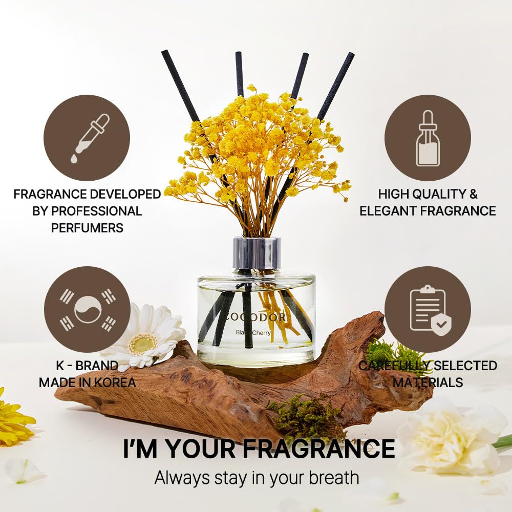 COCODOR Flower Reed Diffuser Set / 6.7oz / Gardenia/Scent Diffuser with Sticks Home Fragrance Reed Diffuser for Bathroom Shelf D