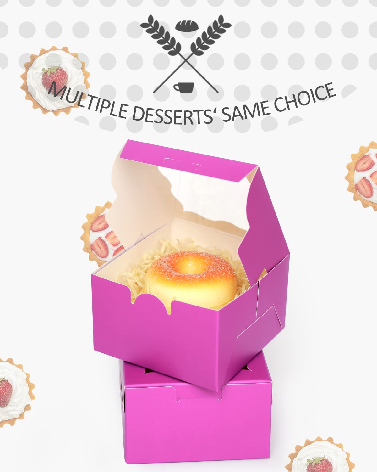 Violets Purple Bakery Boxes With Window 4*4*2.5Inch/55Packs Mini Cookie Boxes Macaron Boxes Small Donut Pastry Boxes For Wedding
