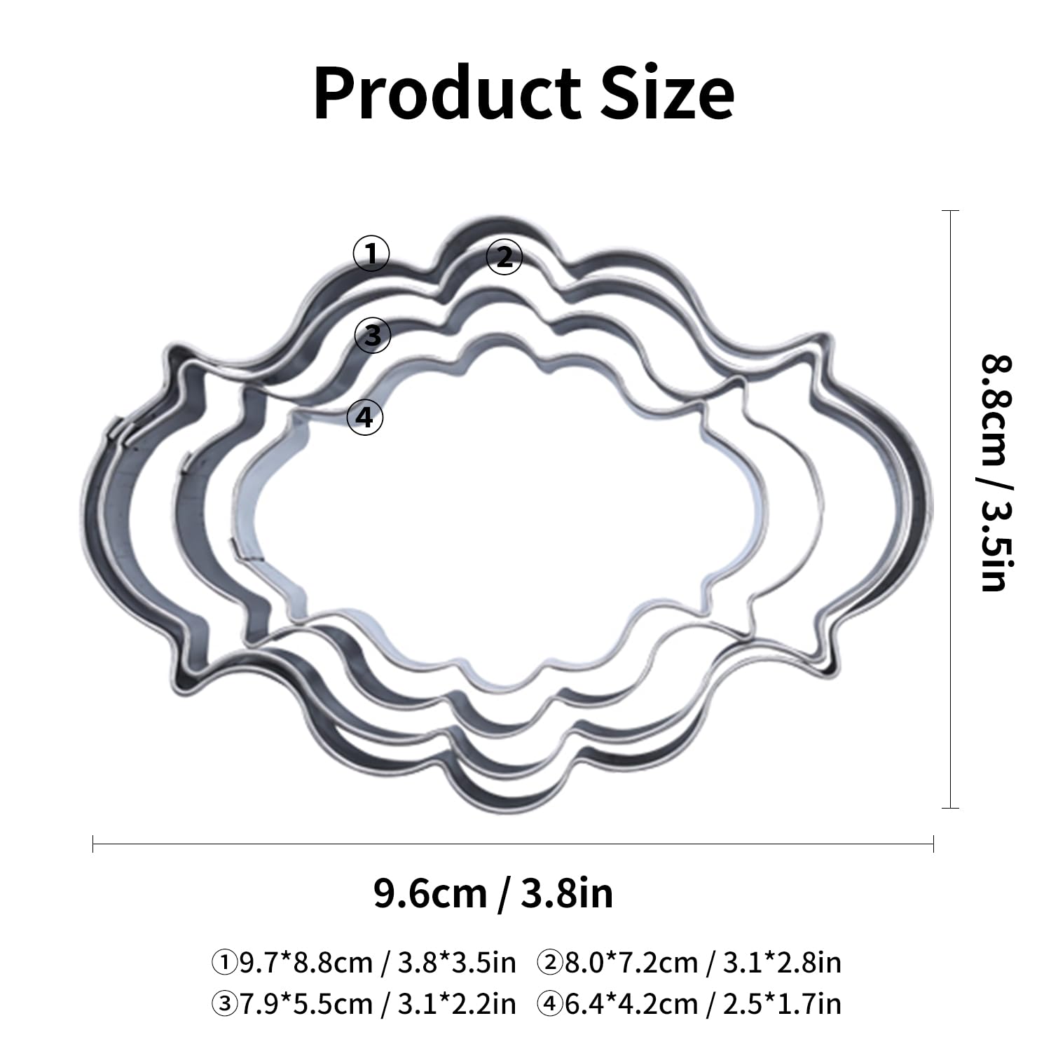 Plaque Frame Cookie Cutter 4Pcs/Set, Stainless Steel Pastry Biscuit Cookie Cutter Set Fondant Pancake Cutters Mold (Style 1)