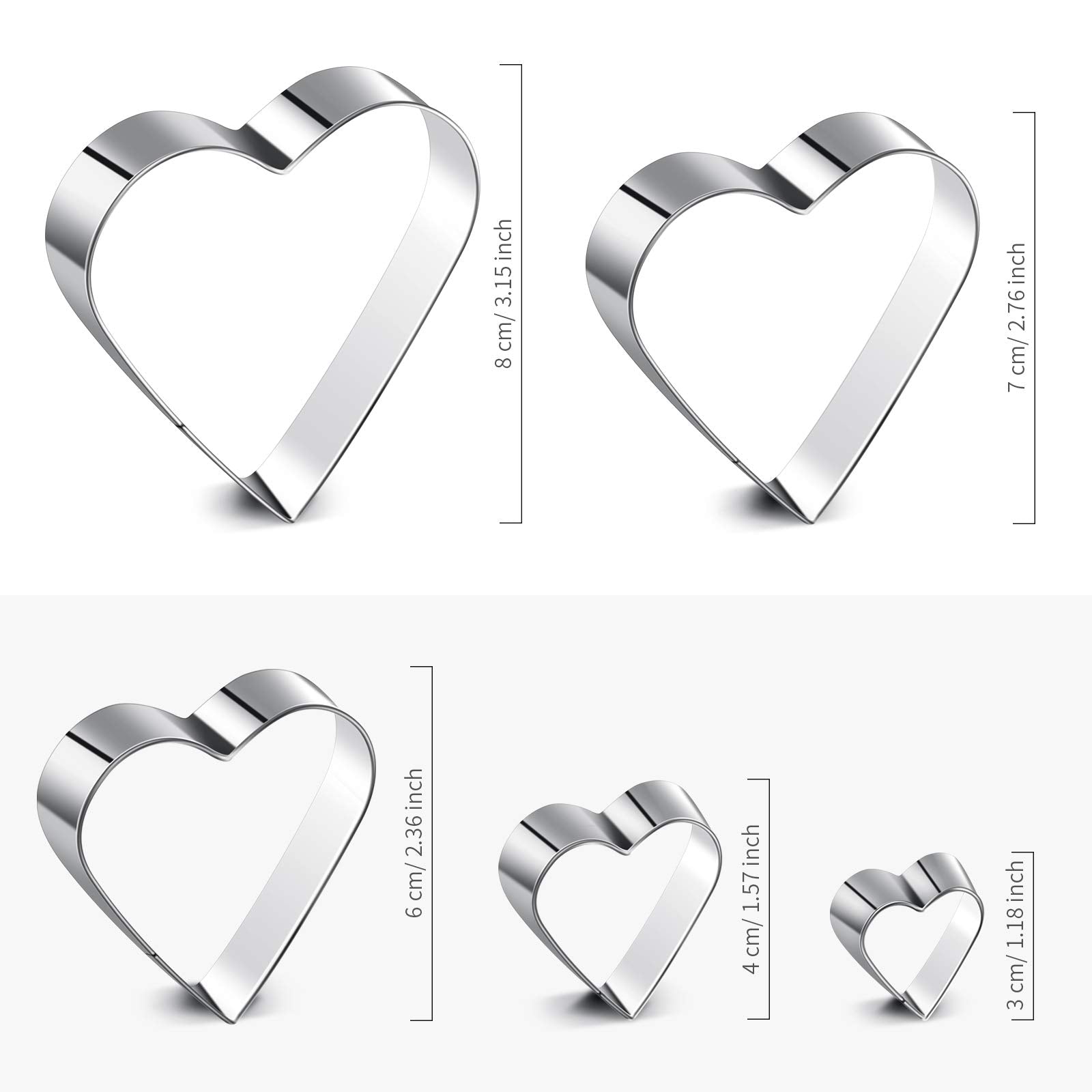 5 Pieces Heart Shape Cookie Cutter Set Valentine Cookie Cutter Stainless Steel Heart Cutter Valentine'S Day Present For Sandwich