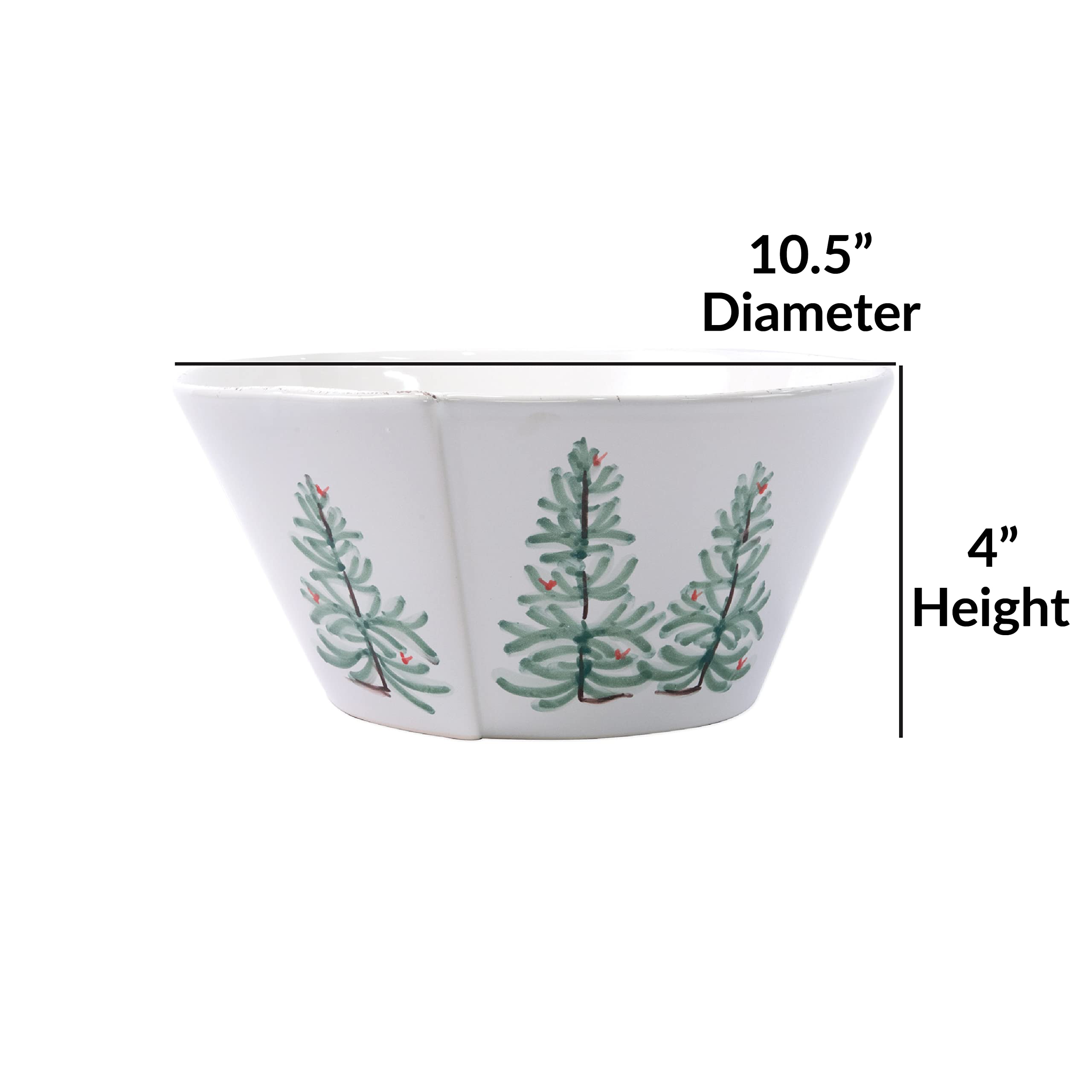 Vietri Lastra Holiday White & Green Large Stacking Serving Bowl, 10.5'' D Italian Artisan Stoneware Dinner Serveware Dish