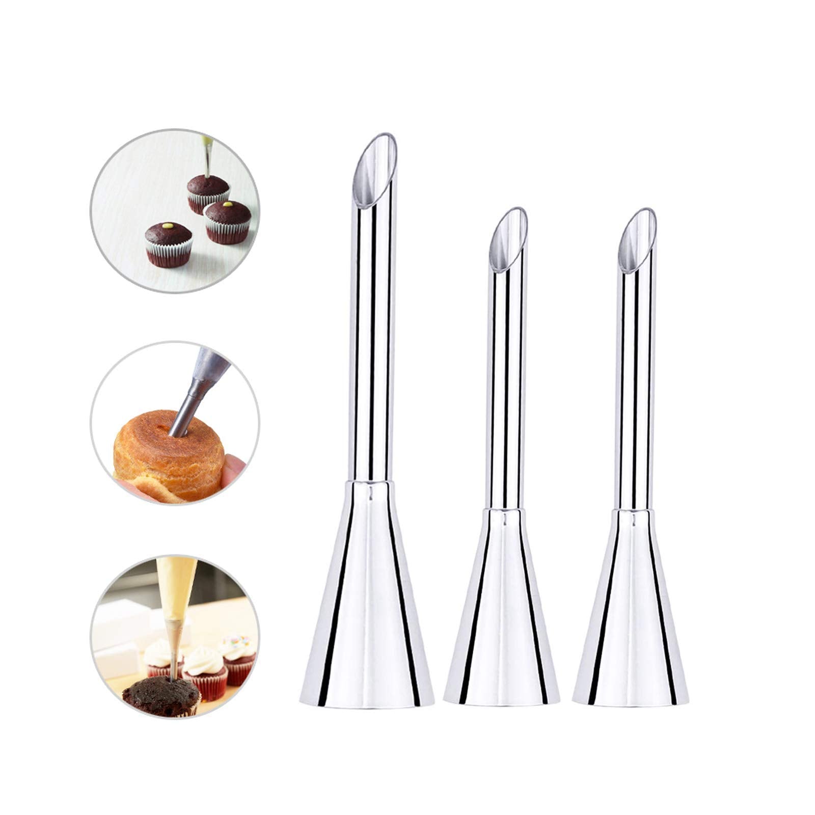 3Pcs Cream Icing Piping Nozzle Tip Stainless Steel Long Puff Mounting Nozzles Reusable Kitchen Nozzles Set Of Cake Decorating To