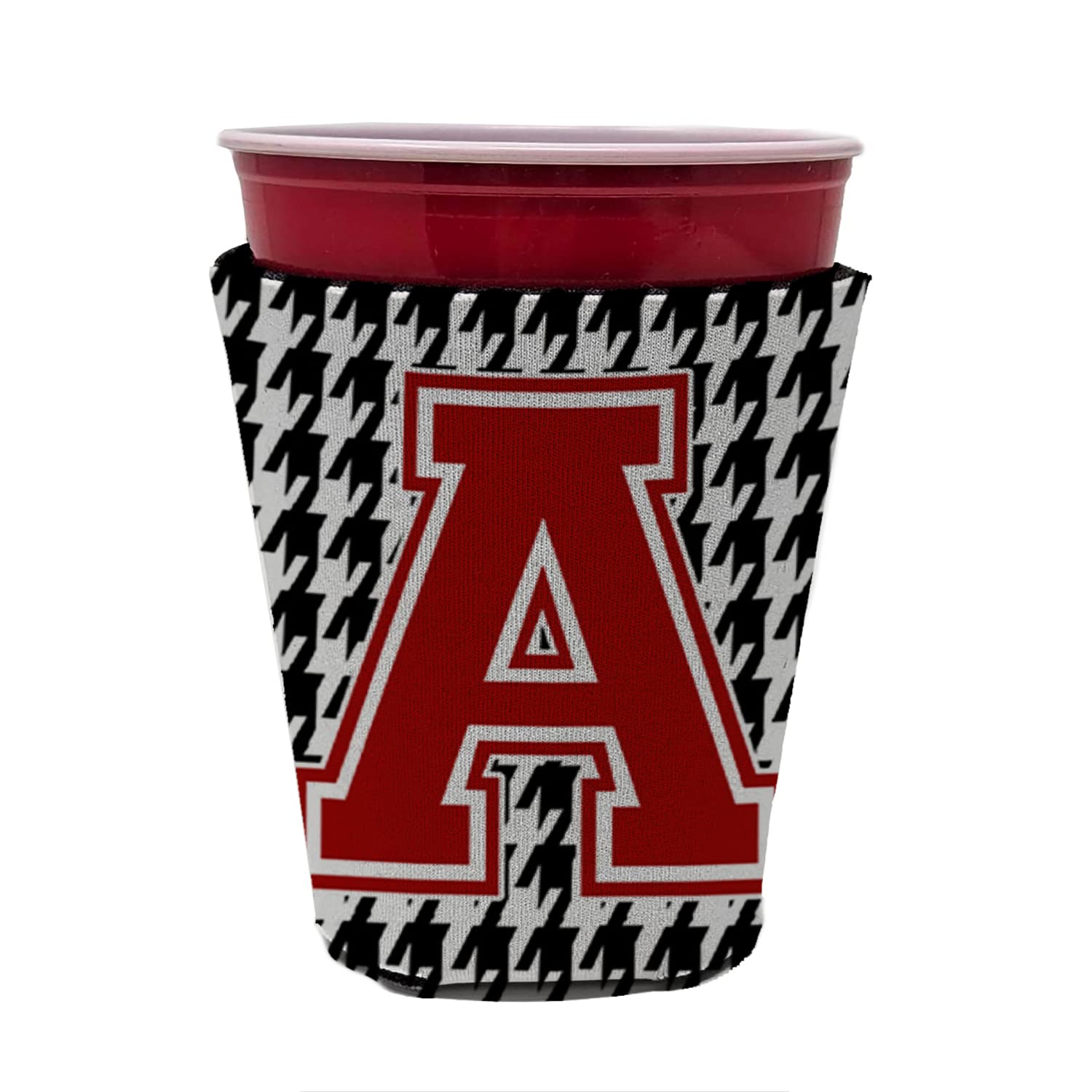 Monogram - Houndstooth  Initial  A Red Solo Cup Beverage Insulator Hugger CJ1021A-RSC