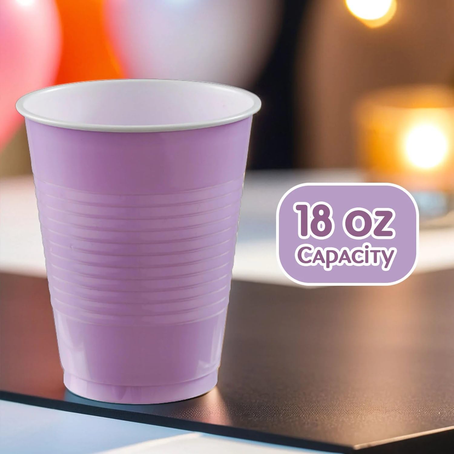 Plastic Cups - 18 Oz. - Elegant Disposable Cups, Perfect Party Supplies For Themed Parties, Weddings Or Everyday Use, Lavender,