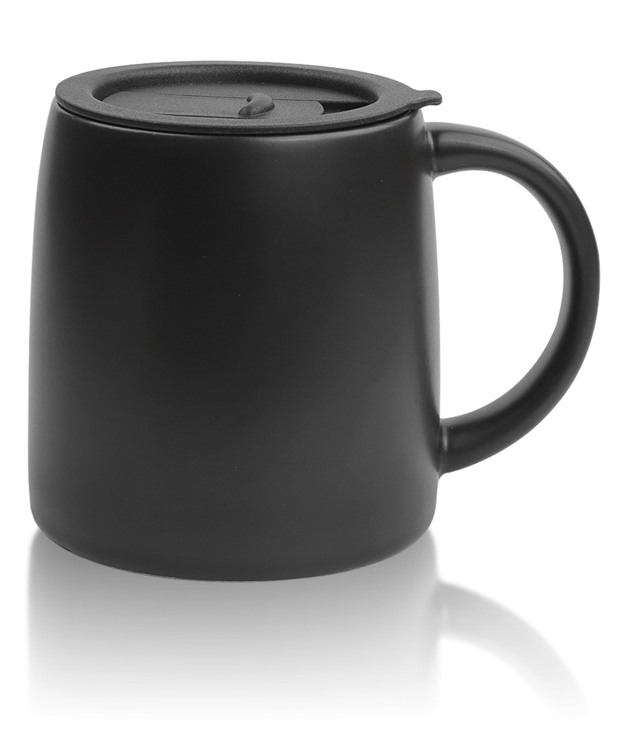 LINVIA 14 oz Ceramic Coffee Mug with Lid, Porcelain Tea Cup with Handle