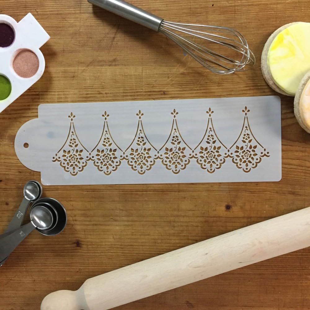 Designer Stencils C761 Alencon Lace Cake Stencil Companion, Beige/Semi-Transparent, 3.85 X 10''