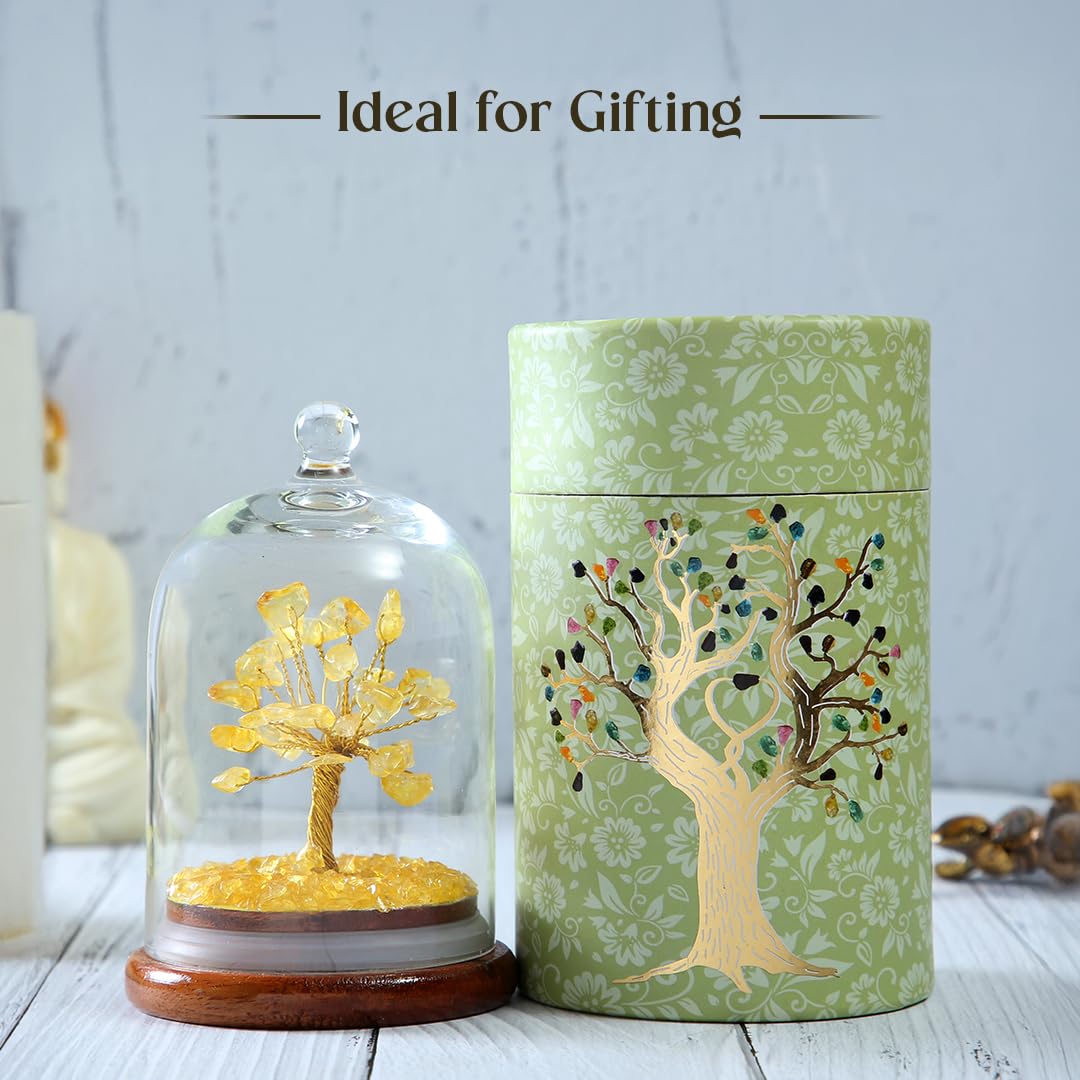 Astrotalk Citrine Crystal Dome Tree,Attract Wealth & Prosperity,Feng Shui Items for Good Luck & Prosperity,Home Decor for Living Room & Office,Housewarming Gifts,Aesthetic Home Decor Items, 13 cm