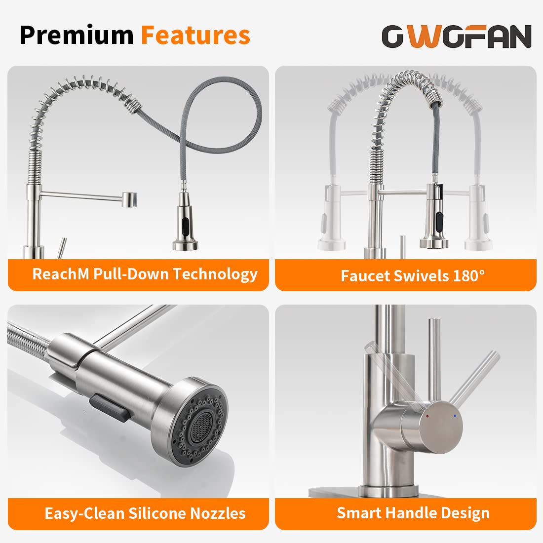 Owofan Kitchen Faucet With Pull Down Sprayer Brushed Nickel Stainless Steel Single Handle Pull Out Spring Sink Faucets 1 Hole Or