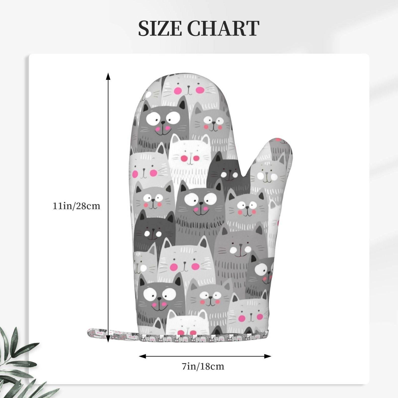 Ouqiuwa Hipster Cartoon Cute Cat Kitten Gray Oven Mitt/Glove For Easy Gripping Set Of 2 Kitchen Accessories