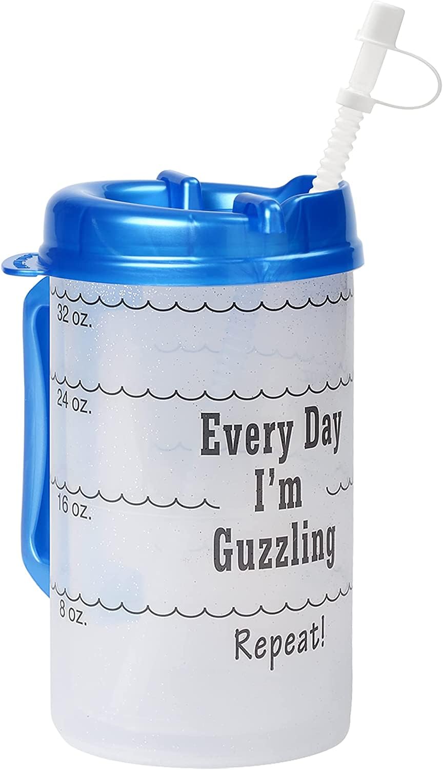 Plum Hill Water Tracking Large Hospital Mug for Daily Intake Measuring Every Day Im Guzzling - Flexible Straw with Cap, 32 oz T