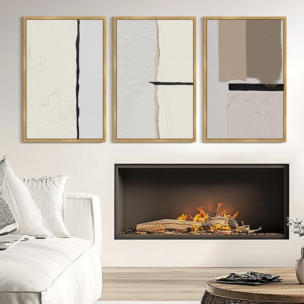 Kuvioke Neutral Abstract Framed Wall Art Beige Mid Century Textured Wall Decor Minimalist Modern Illustrations Art Print For Liv