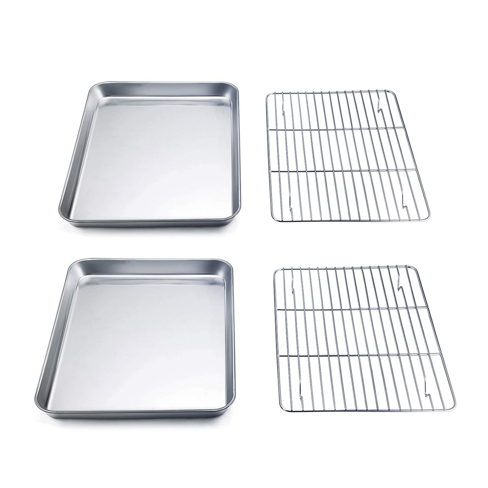 Teamfar 9'' X 7'' X 1'' Toaster Oven Pan With Rack Set Of 4, Stainless Steel Compact Toaster Ovenware Pan With Cooling Rack, Hea