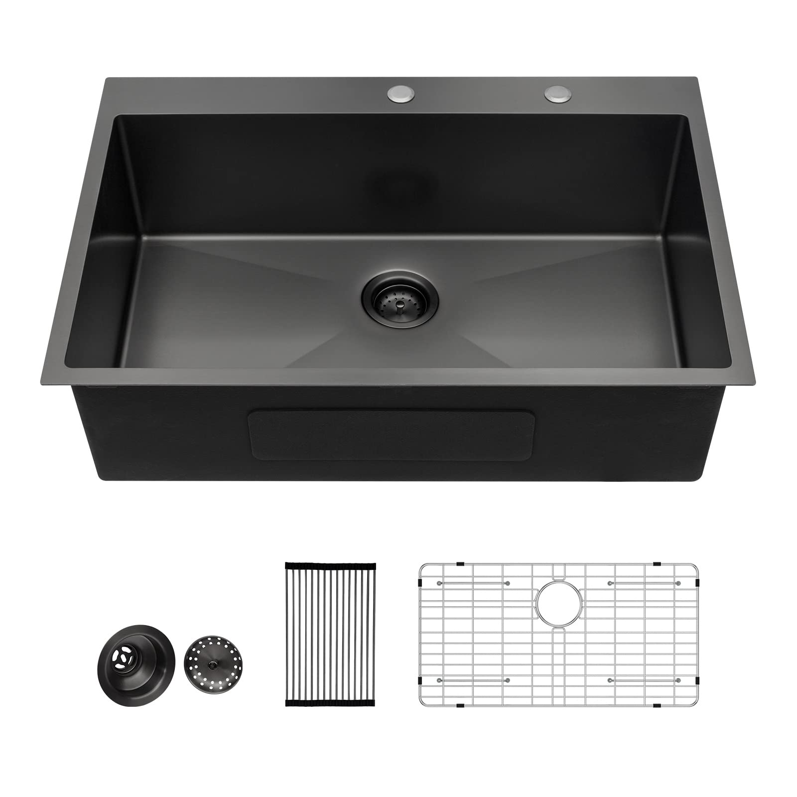 Lordear 30X22 Kitchen Sink Black Drop In Single Bowl 16 Gauge Stainless Steel Gunmetal Black 30 Inch Topmount Kitchen Sinks 30 B