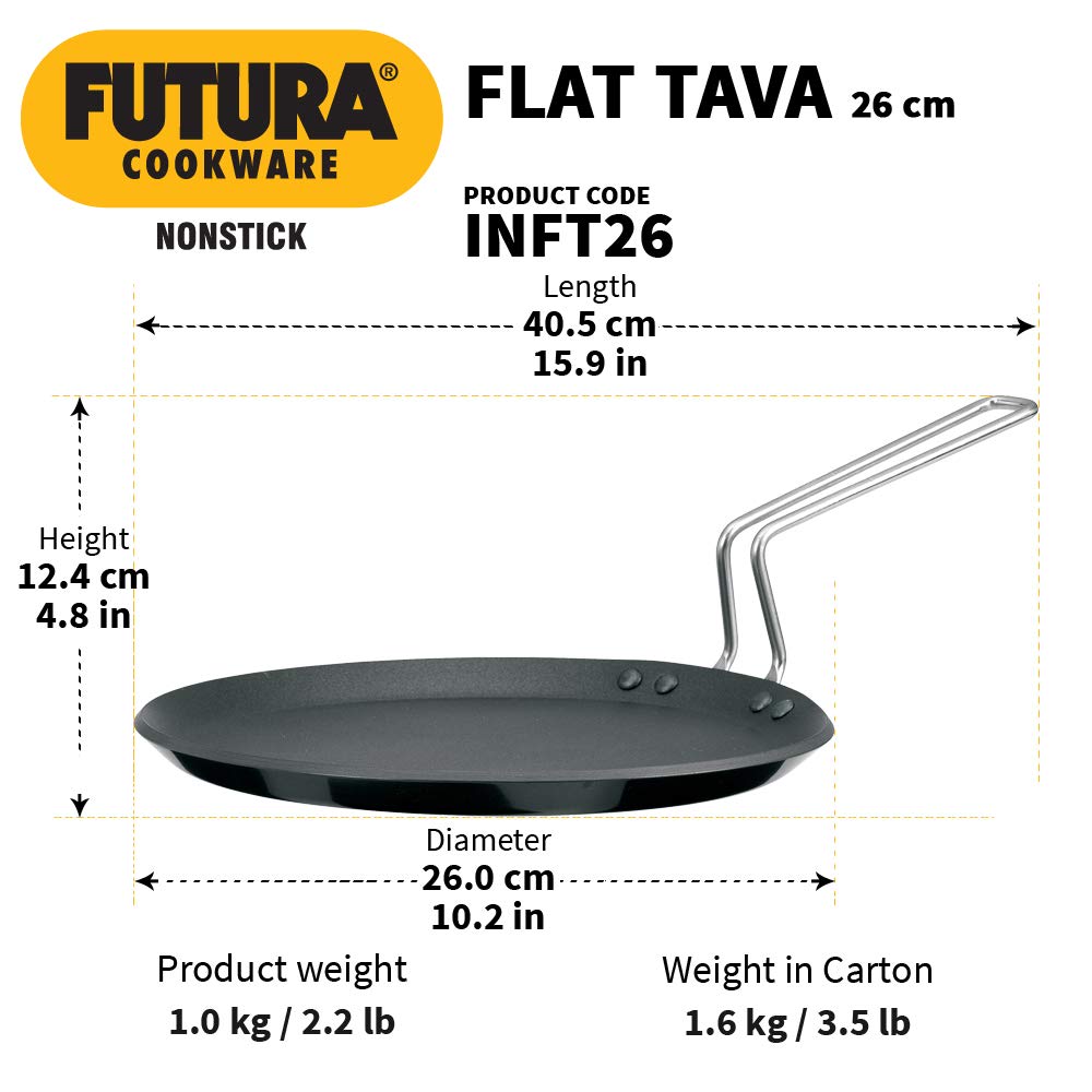 Hawkins Futura Non-Stick Induction Compatible Flat Tava Griddle, 10'' Induction, Black,