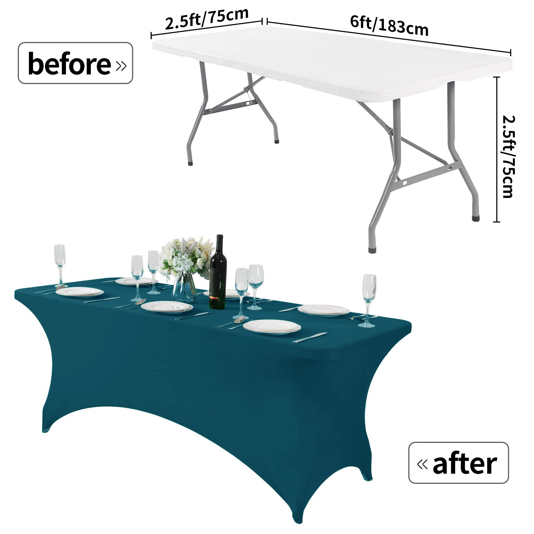 Hezuzo Spandex Table Cover For 6Ft Table Universal Fitted Stretch Tablecloth For Party, Banquet, Wedding And Events-Peacock
