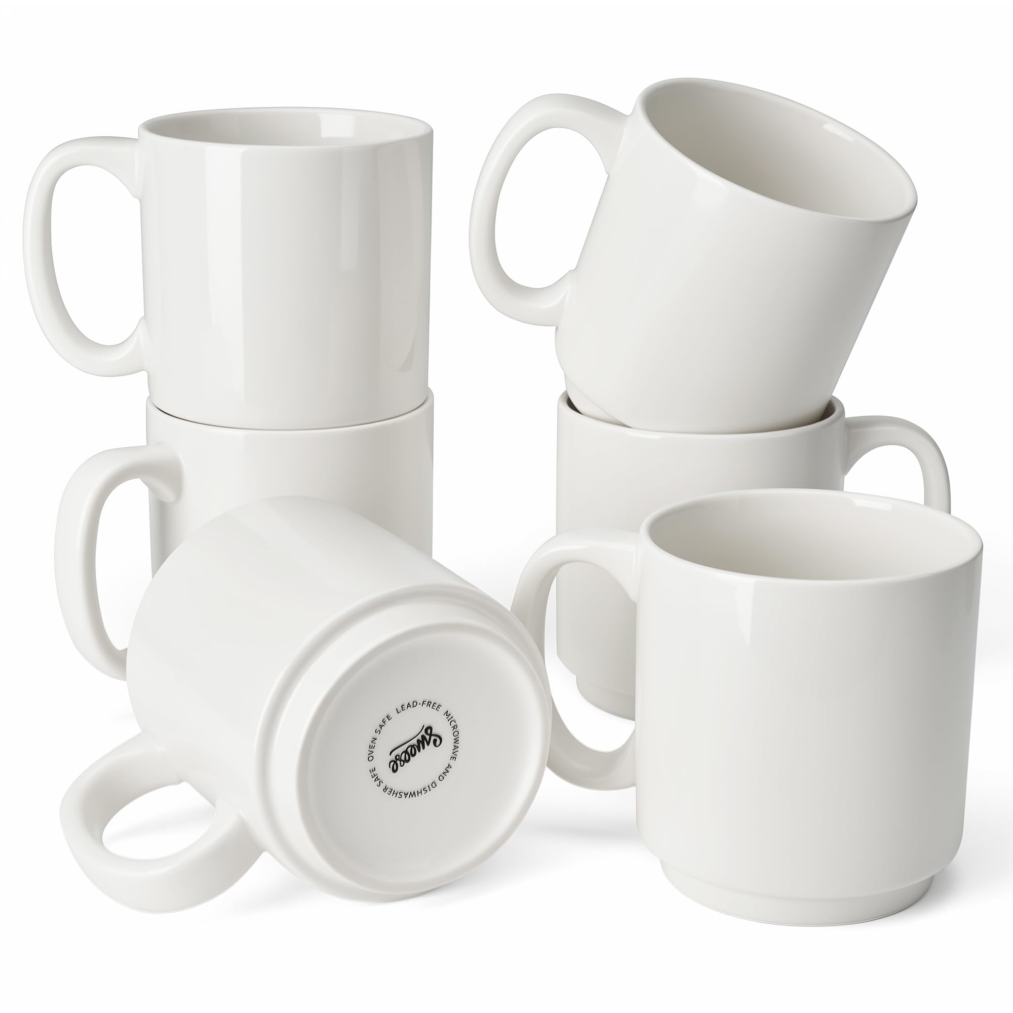 Sweese 16 oz Coffee Mugs Set of 6, Large Porcelain Mugs for Coffee, Latte & Tea, SpaceSaving Stackable Design, Microwave & Dish