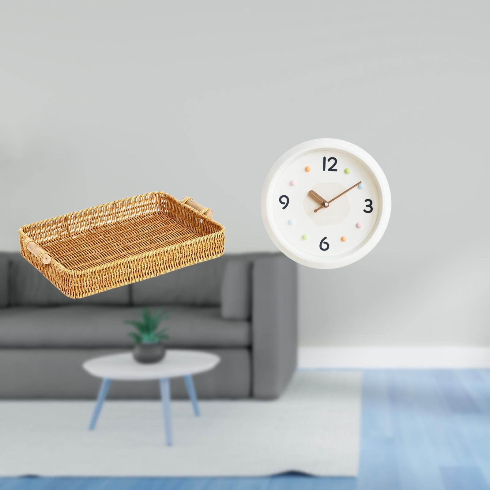 Enakshi Contemporary Fruit Basket Bowl With Decorative Wall Clock Design Quiet Modern Numerals For Home Office Desktop And Study