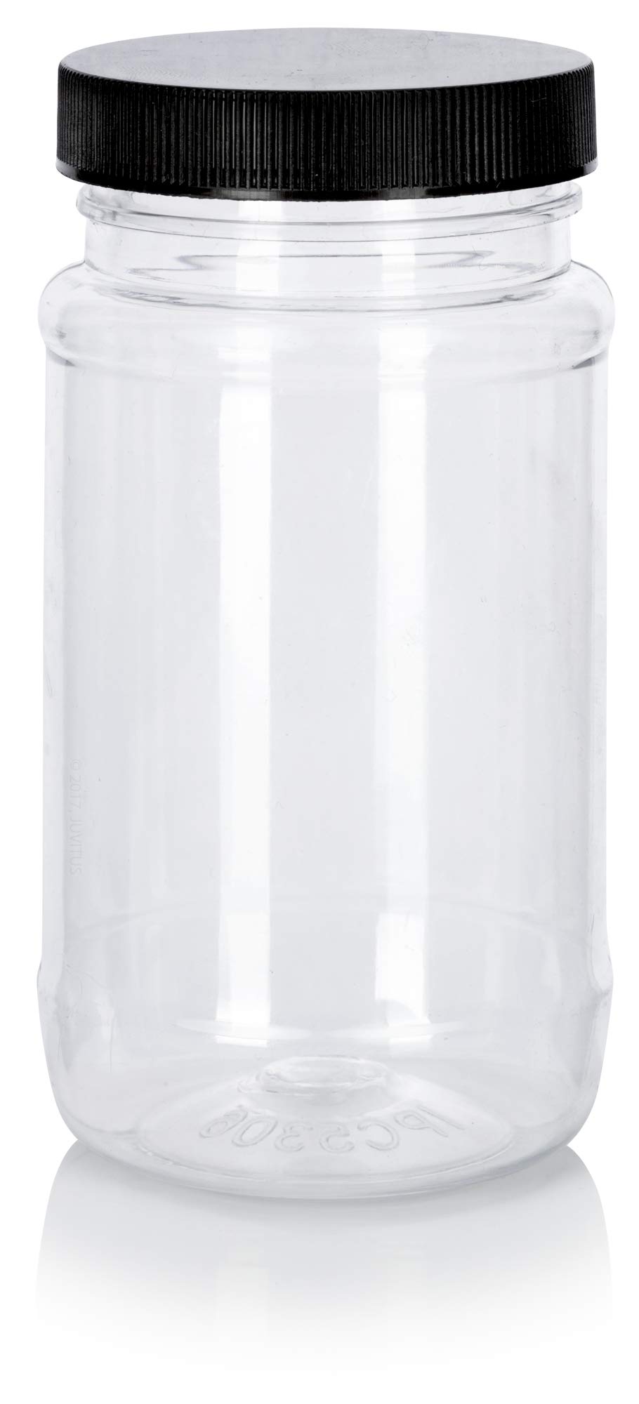 Juvitus 8 Oz Clear Pet Plastic Spice Bottle With Black Ribbed Cap (3 Pack) + Labels