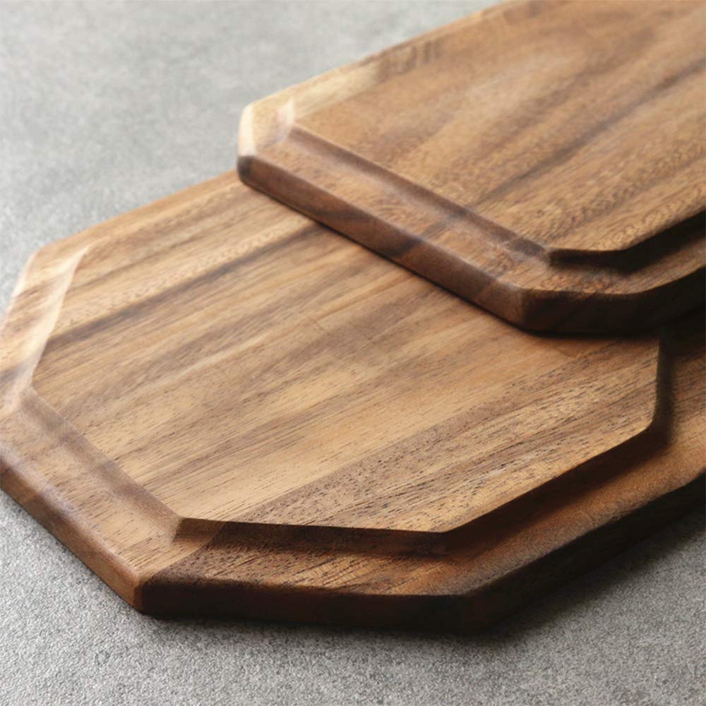 Set Of 2 Acacia Wood Charcuterie Boards Round Wooden Serving Tray Fruit Platter Decor Trays Serving Ware Food Dish Serving Platt