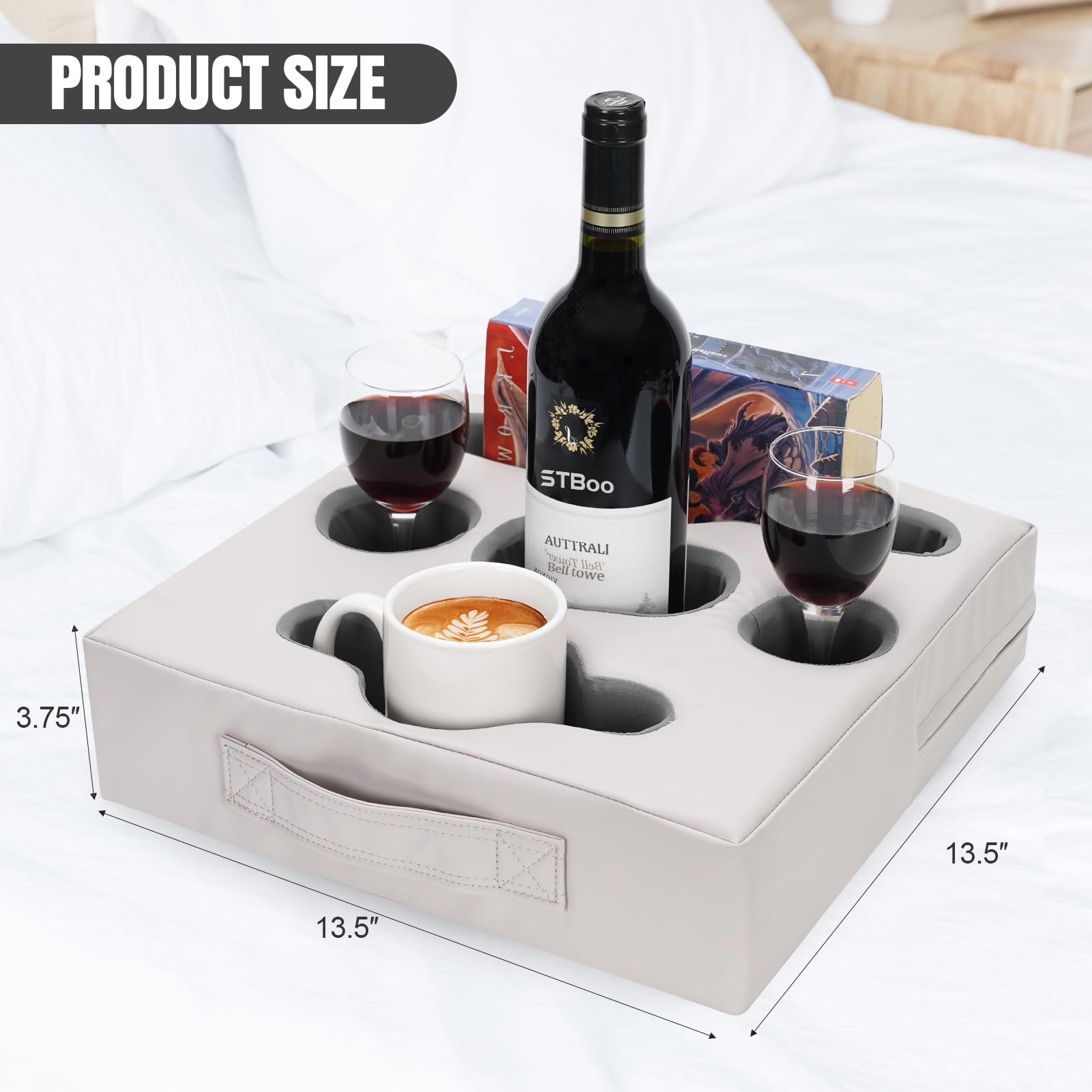 Stboo Couch Cup Holder Pillow Tray - Sofa Drink Cup Holder Cozy Buddy | Bed Caddy Organizer For Remote, Snacks Beverage, Phones,