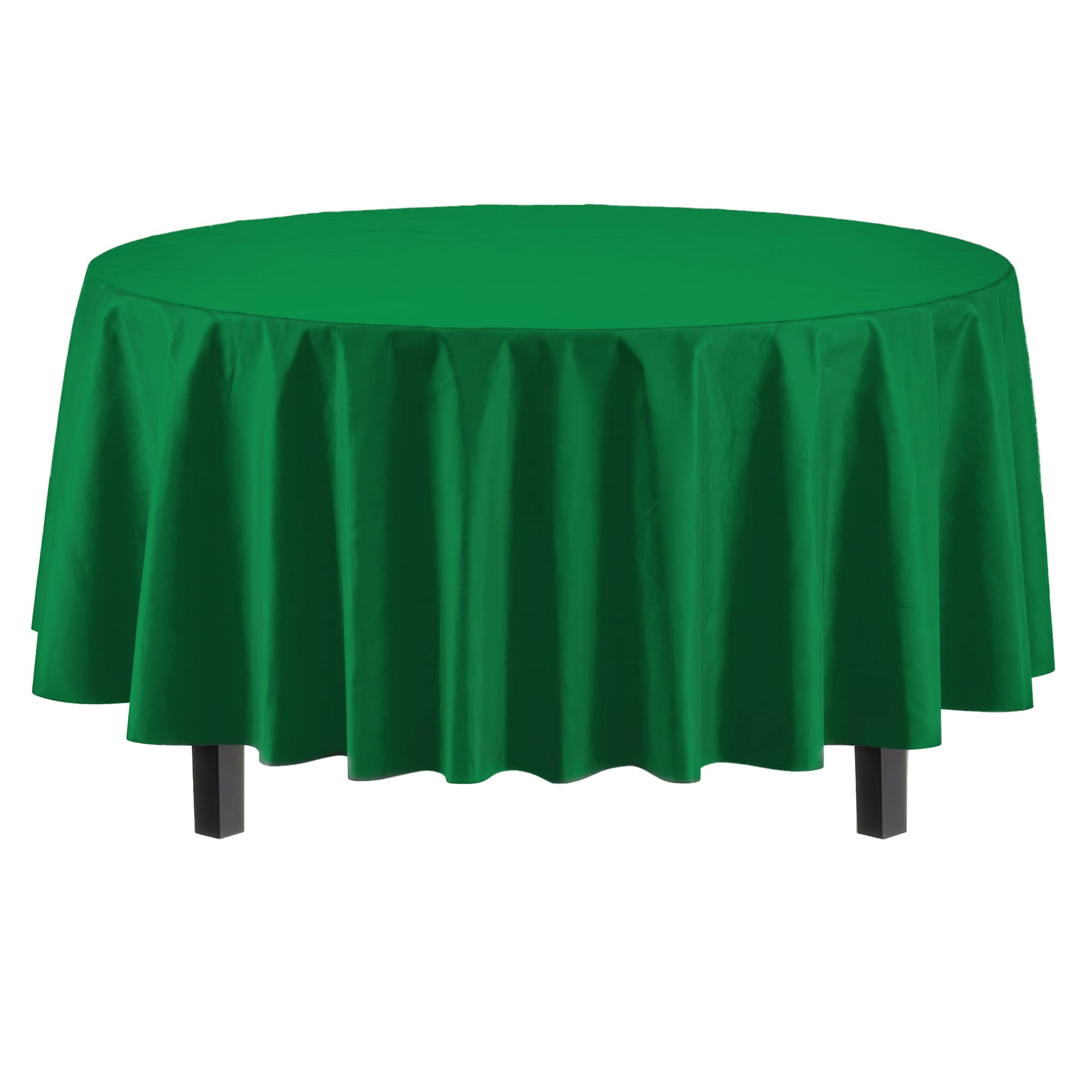 Exquisite 6-Pack Premium Plastic Tablecloth 84In. Round Plastic Table Cover - Emerald Green