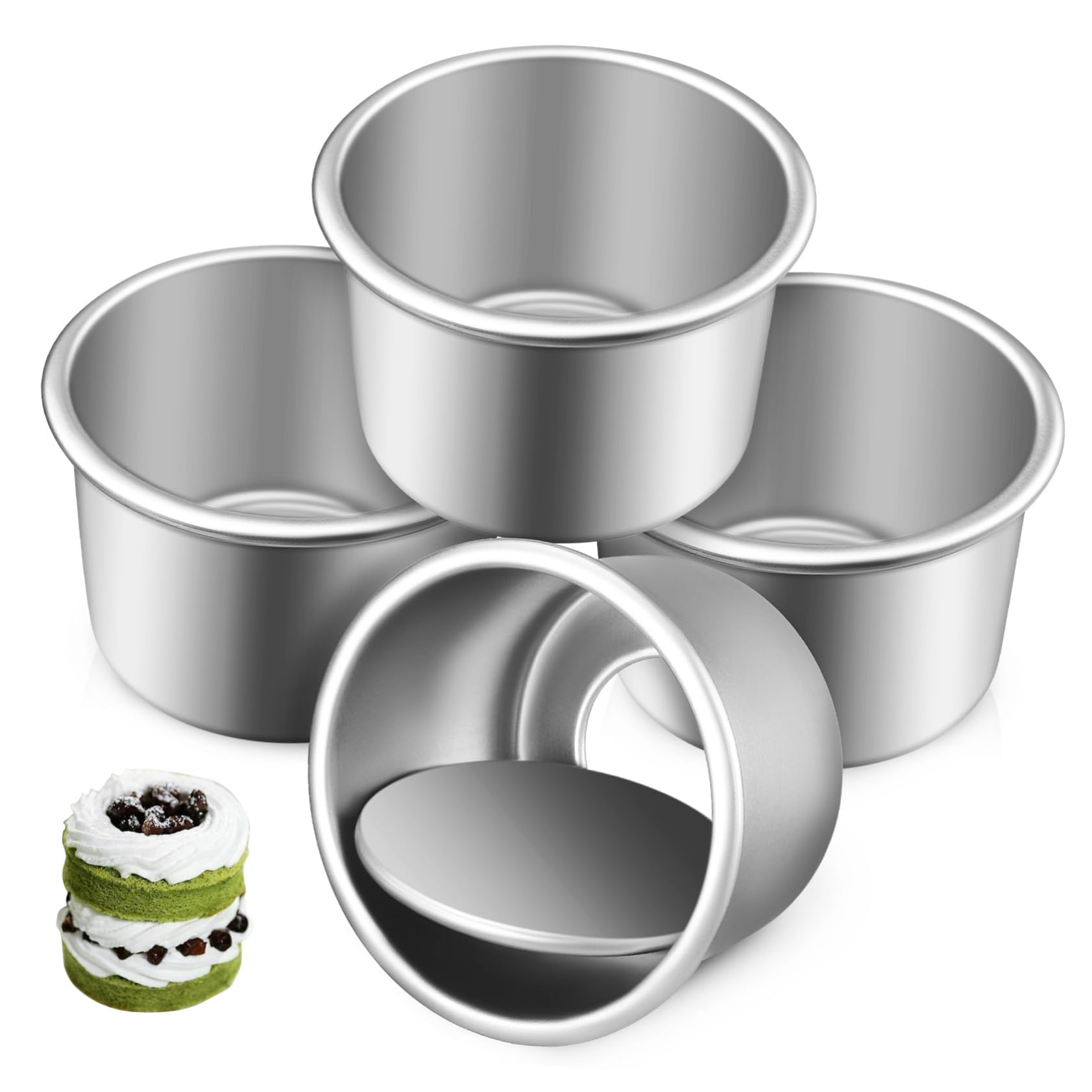 BESTonZON 4pcs Removable Bottom Round Cake Pans Aluminum Baking Molds for Cheesecakes Mousse and Dense Cakes for Home Baking and
