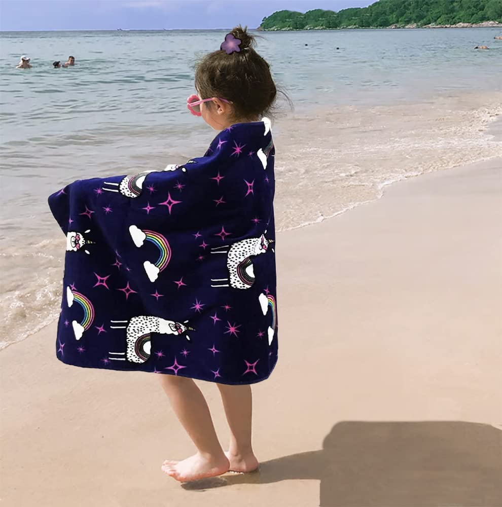 YIFONTIN Beach Towel for Kids Velour Terry Blanket Throw 100% Cotton 24X48 inches for Swimming Bath Travel Camping and Picnic  Navy Alpaca.