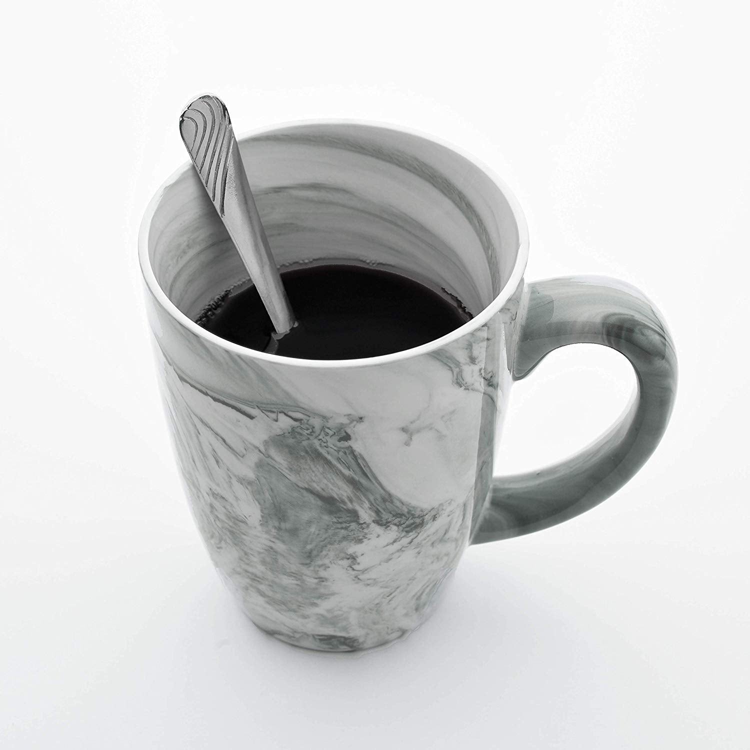 Culver 16-Ounce Palermo Ceramic Mug Set Of 4 Marbleized (White And Black Olive)
