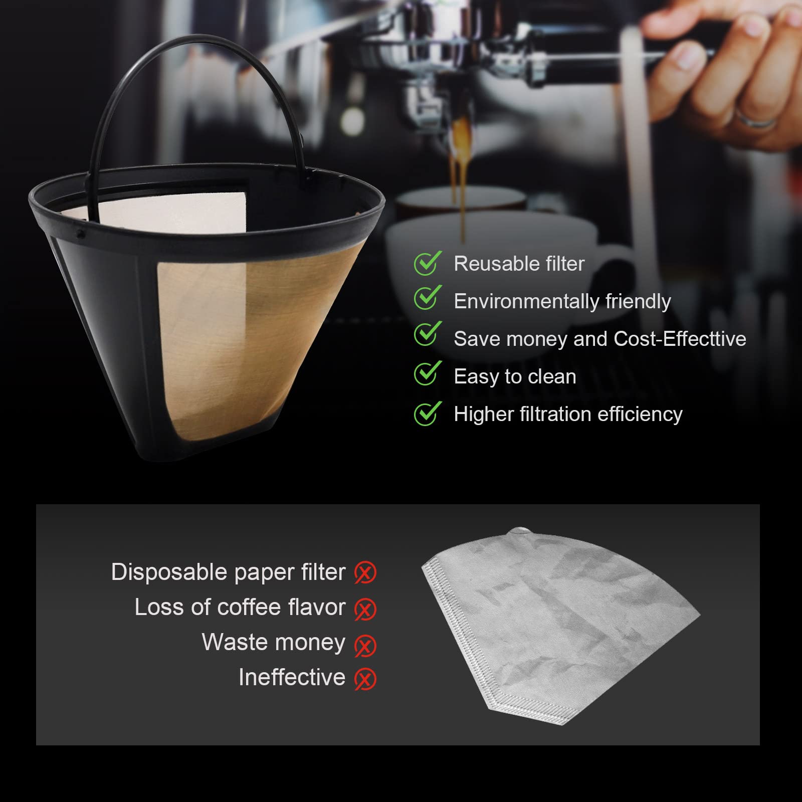 Brikinte Reusable Coffee Filter For Ninja Coffee Maker, 4 Cone Coffee Maker Filter #4 For Ninja Dual Brew Coffee Maker Filter Ni