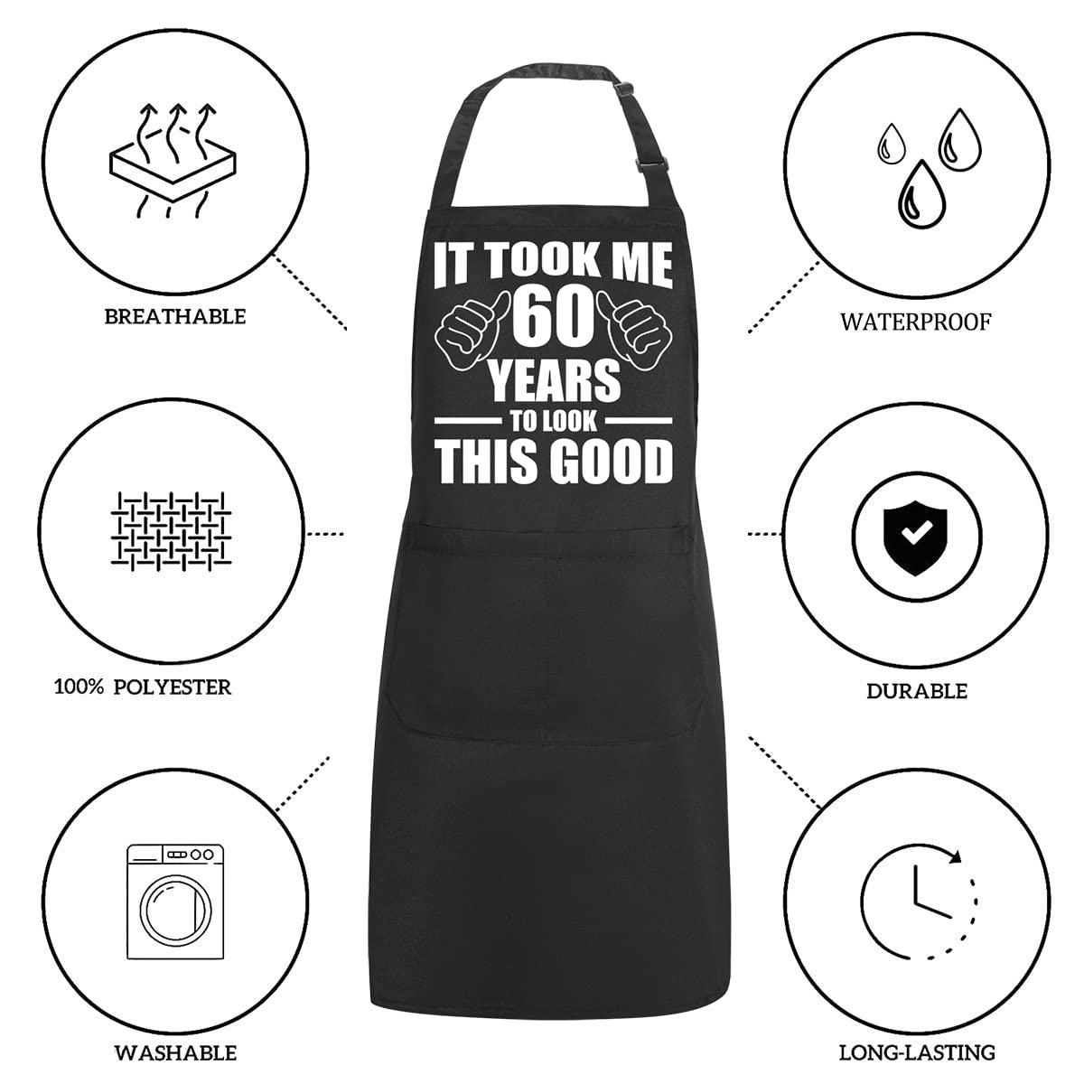Potalkfree 60Th Birthday Gifts For Women Men, Funny Chef Aprons With Pockets, 60 Years Old Kitchen Cooking Grilling Apron For Gr