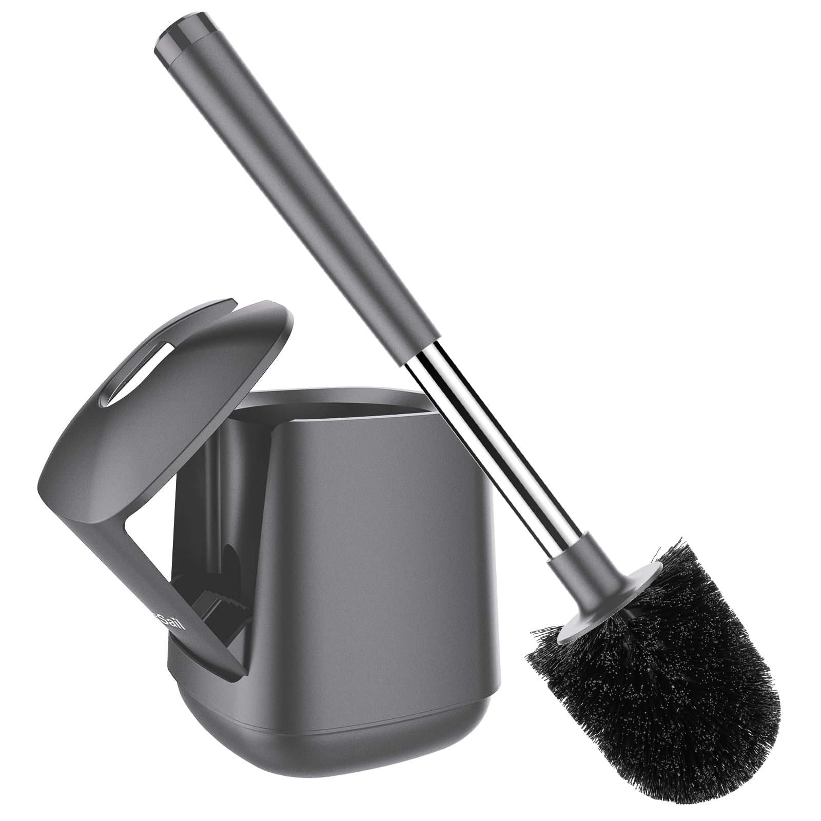 SetSail Toilet Brush and Holder, Self Closing Lid Toilet Bowl Brushes Holder and Extra Long Handle Ventilated Toilet Brush Set f
