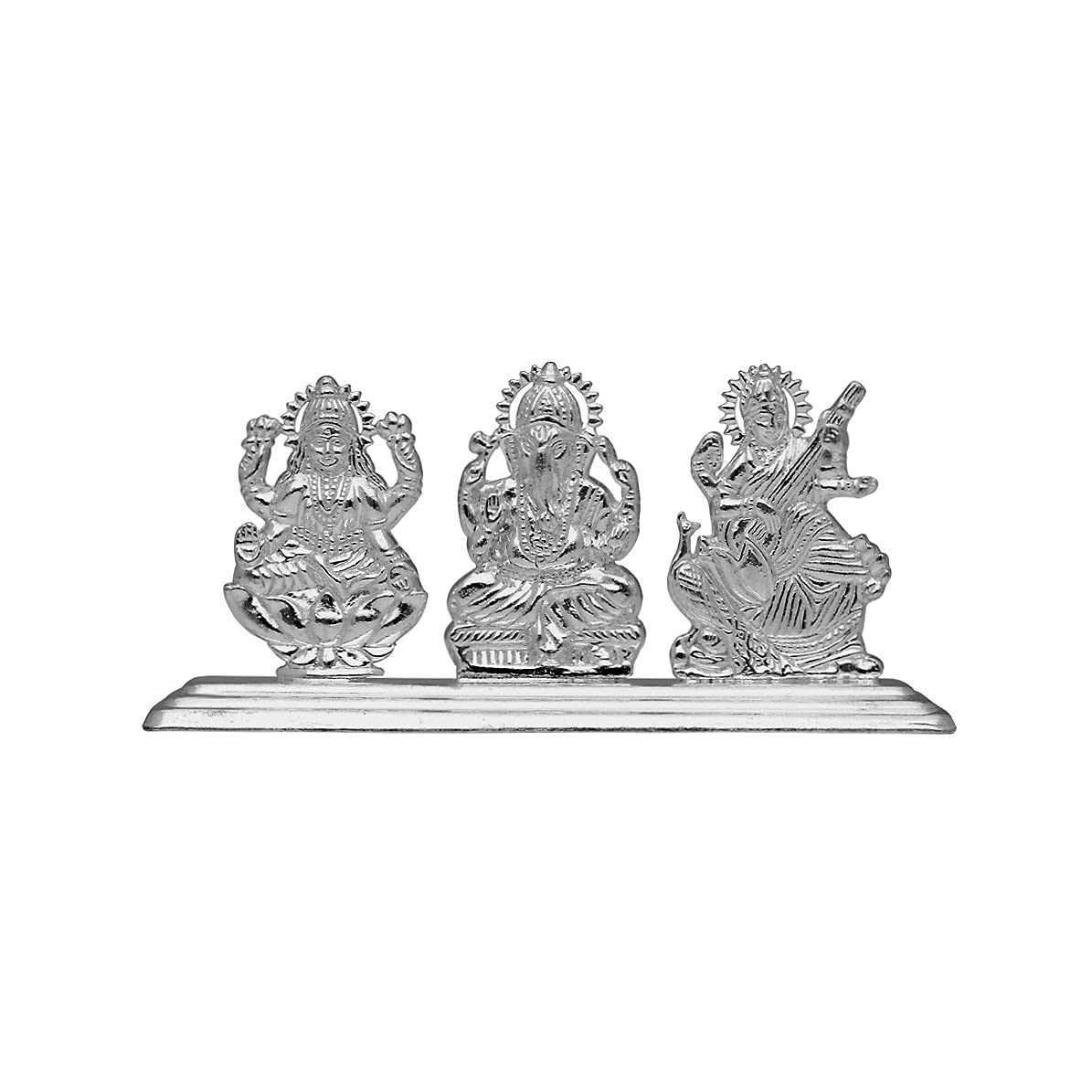 Sri Jagdamba Pearls Lakshmi Ganesh Saraswati Silver Idol For Home And Gifting, 31 Grams