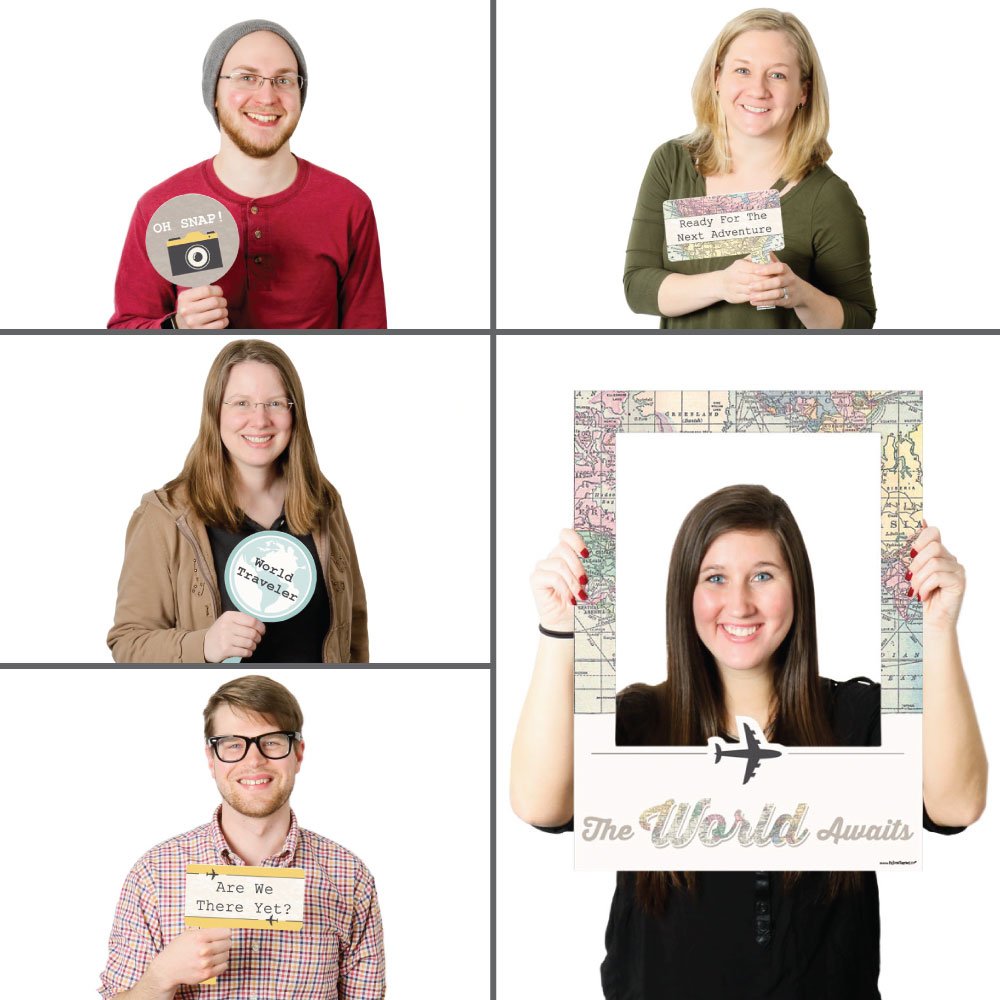 Big Dot Of Happiness World Awaits - Travel Themed Party Selfie Photo Booth Picture Frame & Props - Printed On Sturdy Material