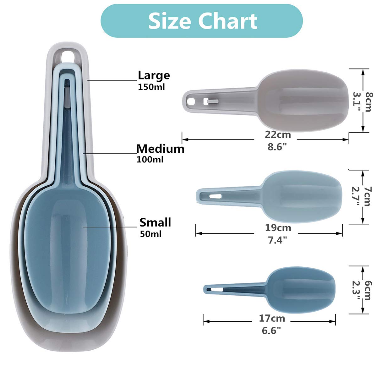 Vilihkc Kitchen Plastic Shovel 3 Pack Food Grade Plastic Shovel Transferring Of Powder, Small Particles, Ice Cream And Mashed Po