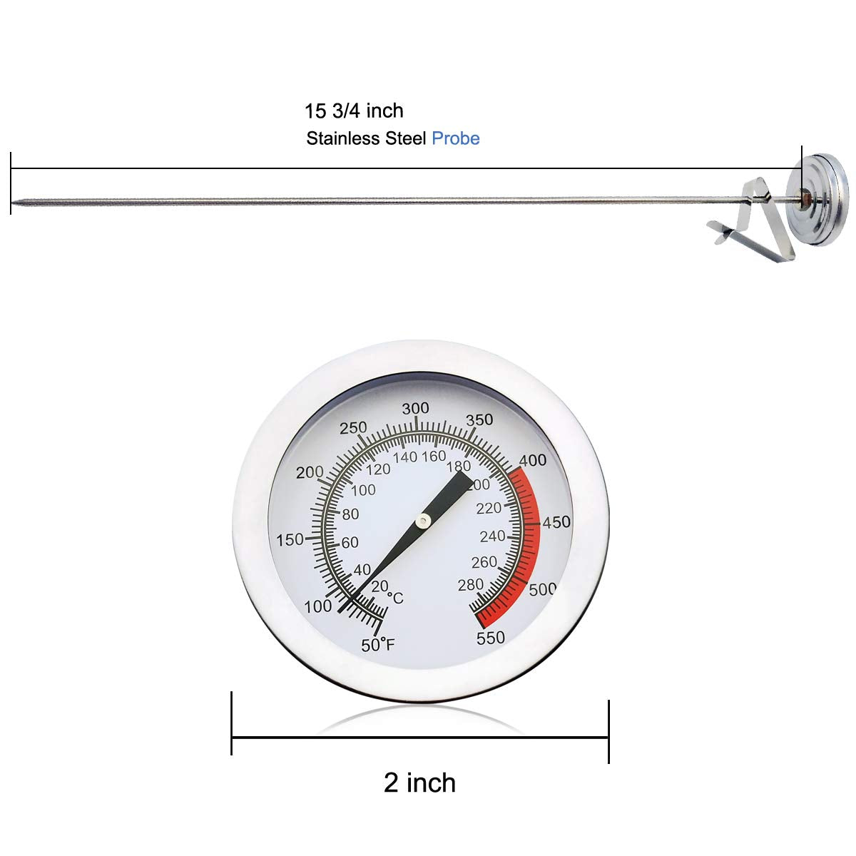 Deep Fryer Turkey Thermometer With Clip&15 Inch Stem - Best Professional Kitchen Pot Fryer Thermometer, Stainless Steel Fry Oil