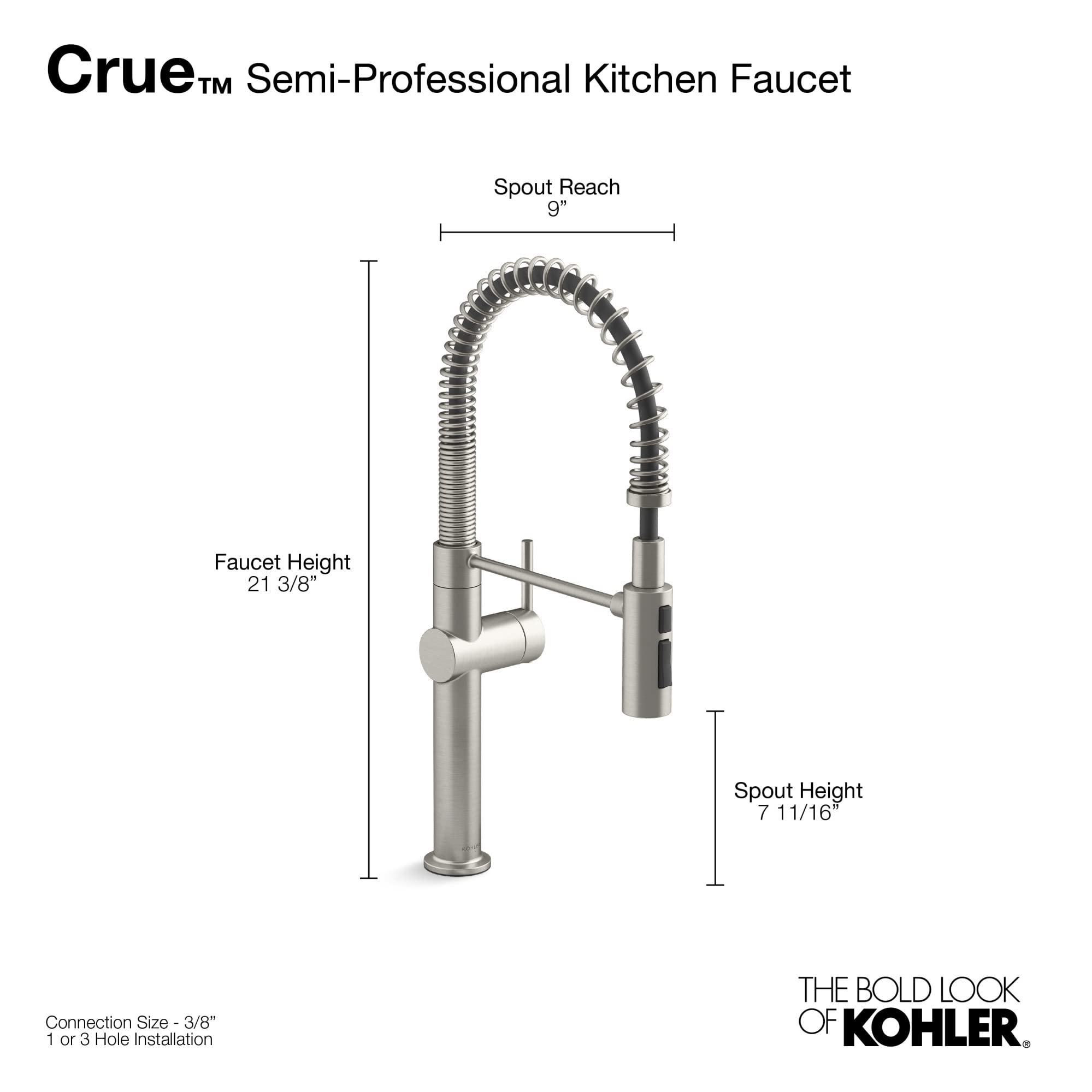 Kohler 22973-2Mb Crue High-Arc Kitchen Faucet With Pull Down Spring Spout, Professional Pre-Rinse Kitchen Faucet, Commercial Fau