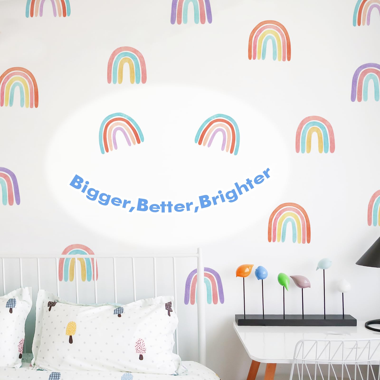 Watercolor Rainbow Wall Decals For Girls Bedroom 36 Pcs, Rainbow Stickers Bigger Size For Wall Mural Vinyl Peel And Stick Diy De