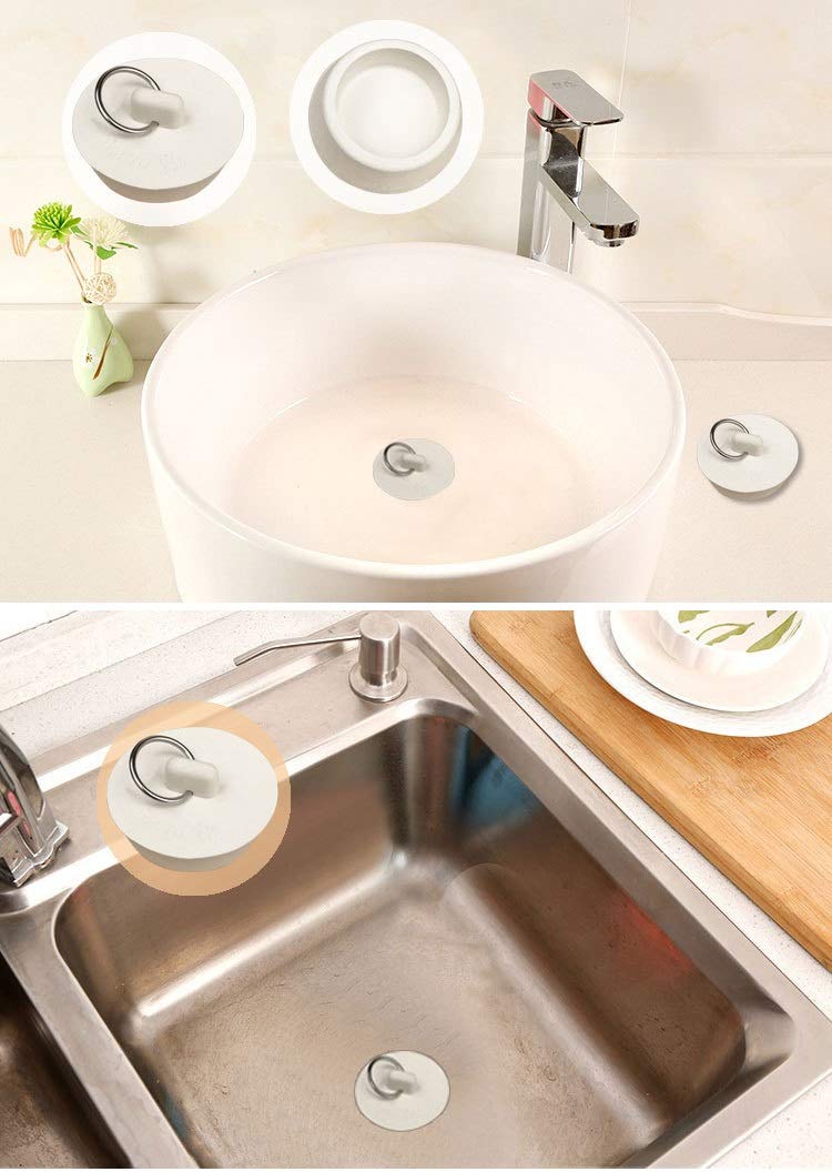 Wild Tribe Rubber Sink Stopper – 4 Sizes, White Drain Plug with Hanging Ring for Kitchen, Bathtub, and Bathroom