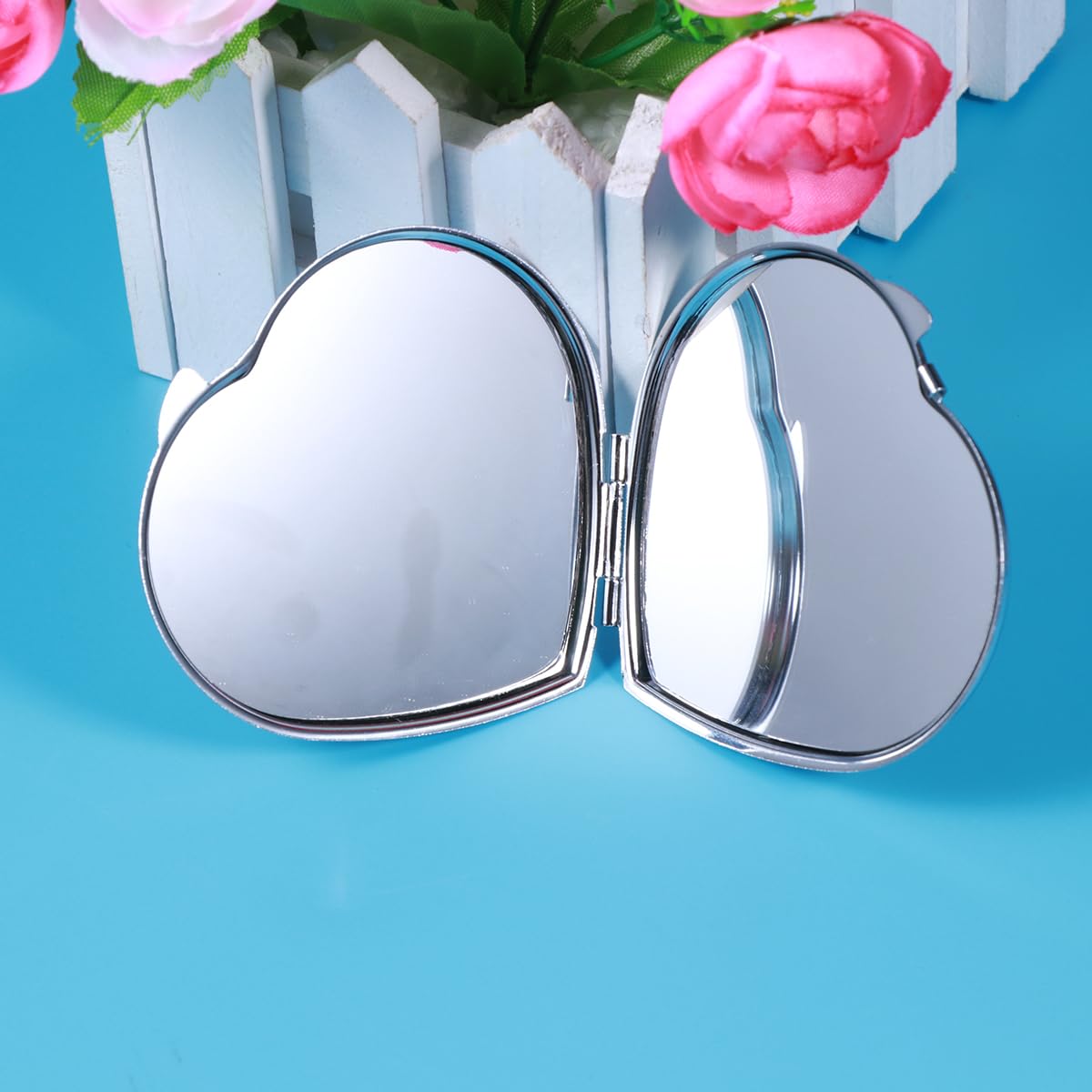 Ultnice Folding Compact Pocket Makeup Mirror Double Sided Handbag Purse Heart Shape Mirror Silver