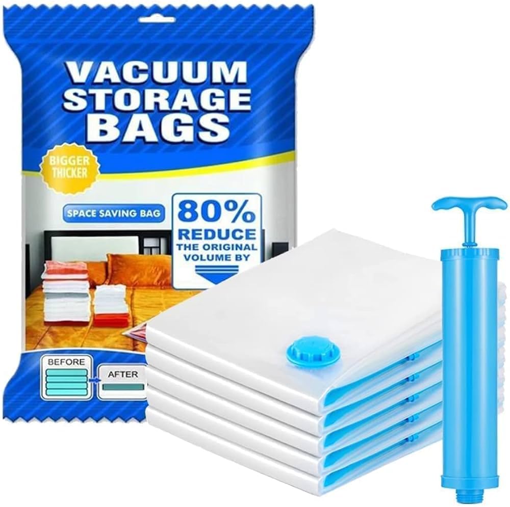 Prezone Vacuum Bags For Packing 4Xl For Clothes Space Saver Travel Reusable Bags With Pump (Pack Of 5) | 3 Medium Size (50 X 60C