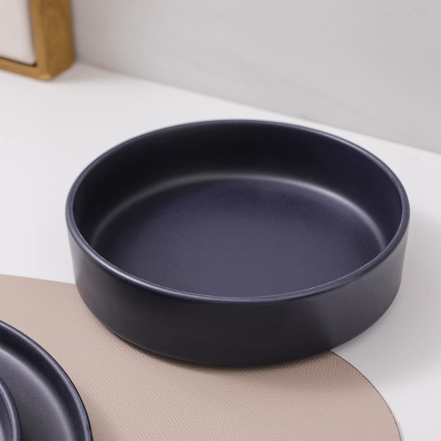Stone Lain Cleo Modern Stoneware 32-Piece Dinnerware Set, Plates and Bowls Set, Dish Set Service For 8, Dark Blue