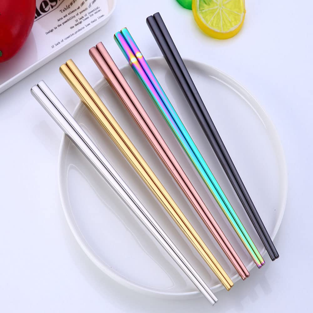 Stainless Steel Chopsticks,Reusable Chopsticks,Dishwasher Safe Metal Chopsticks, Easy To Use,Square Lightweight Chopsticks (7 Pc