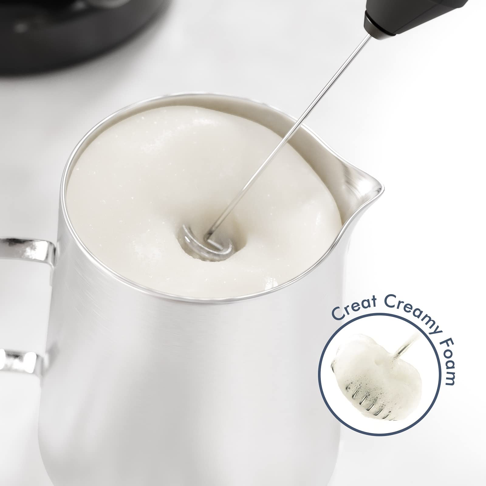 Powerful Milk Frother Wand - Mini Handheld Milk Frother With Stainless Steel Whisk - Battery-Powered Drink Mixer For Coffee, Lat