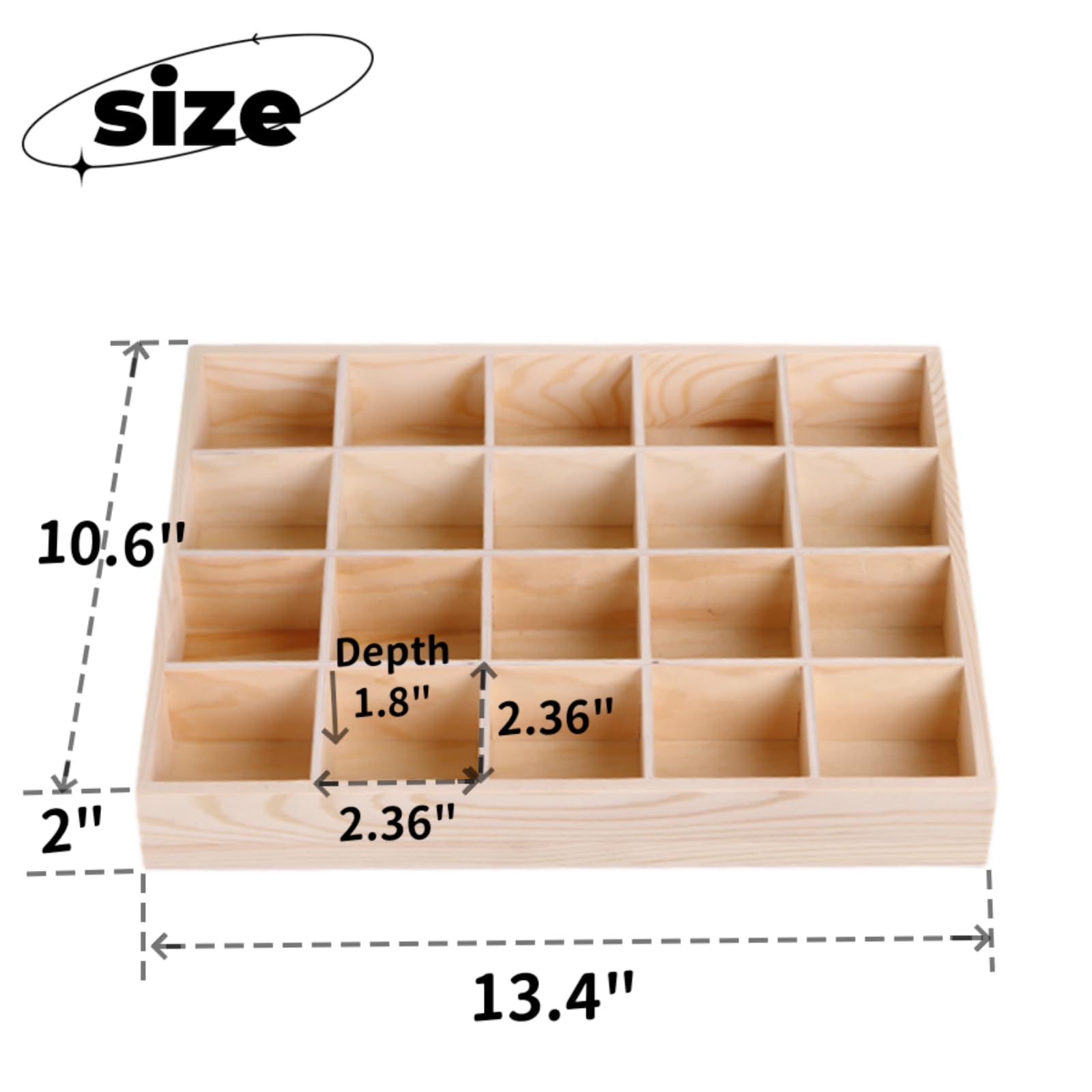 LONG TAO 1 Pcs 13.4  x10.6  x2   Wooden Storage Divider Box Showcase Display Box Organization Tabletop Box Tray Display Holder w