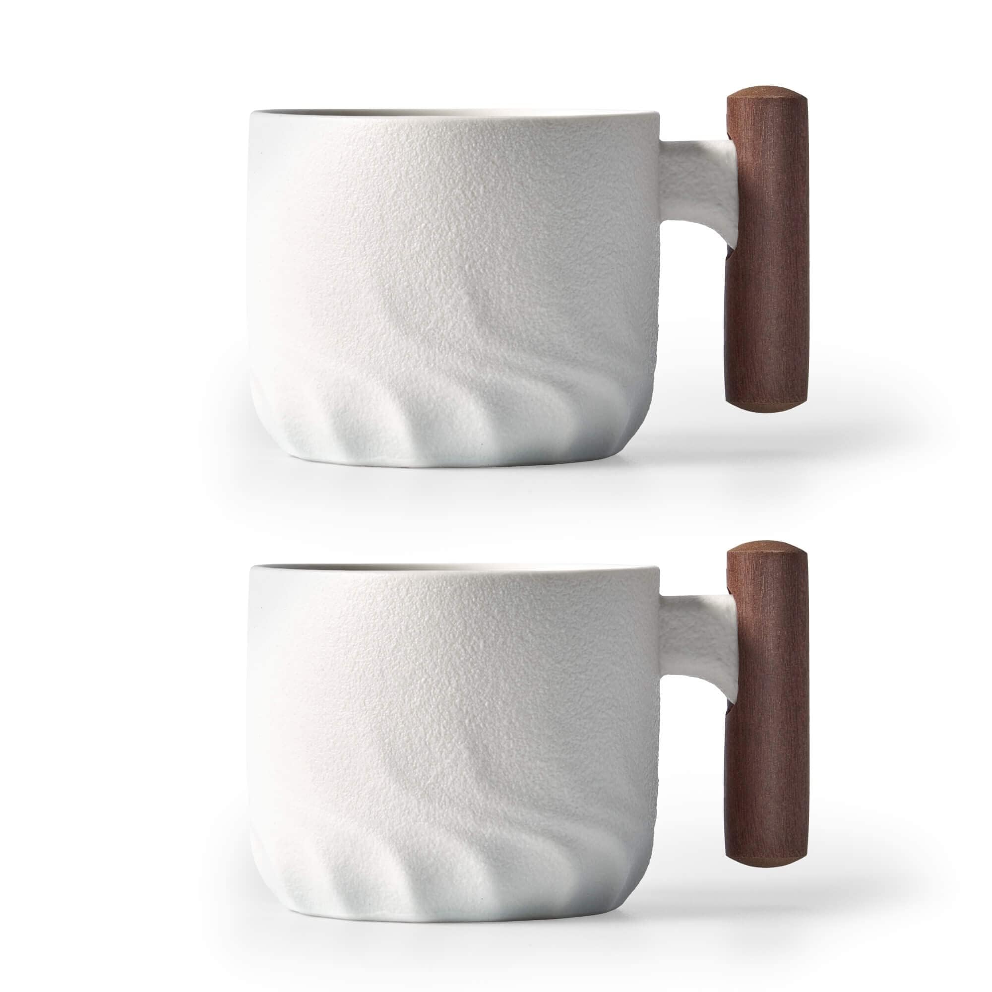 BlogBlog Ceramic Espresso Cups with Wooden Handle Espresso Shot Cups Ceramic Tea Cups Porcelain Demitasse Cups for Coffee or Tea